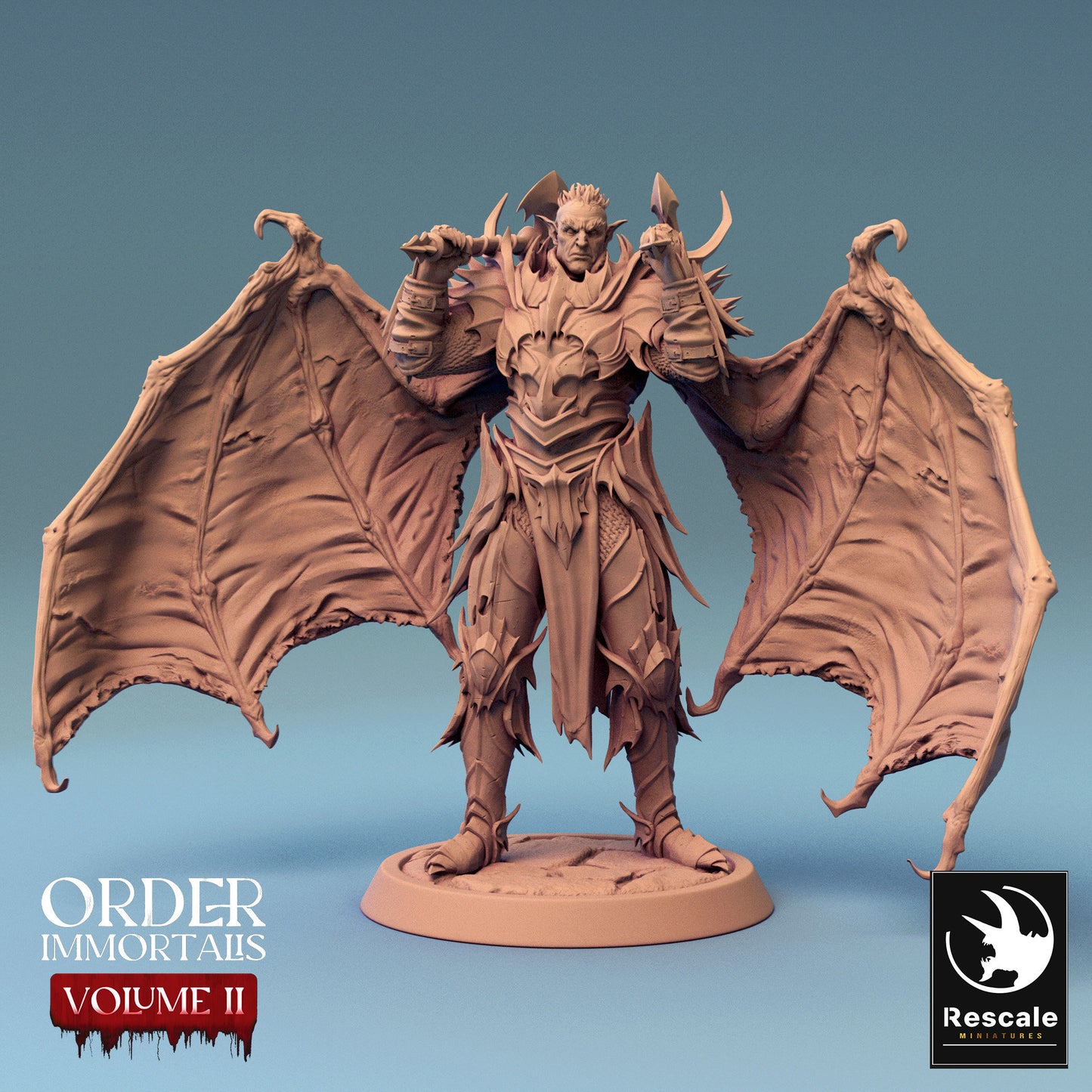 Immortalis Draven Stand with Dual Axes and Wings | Rescale Miniatures | Compatible with D&D/AoS | Fantasy | Tabletop RPG