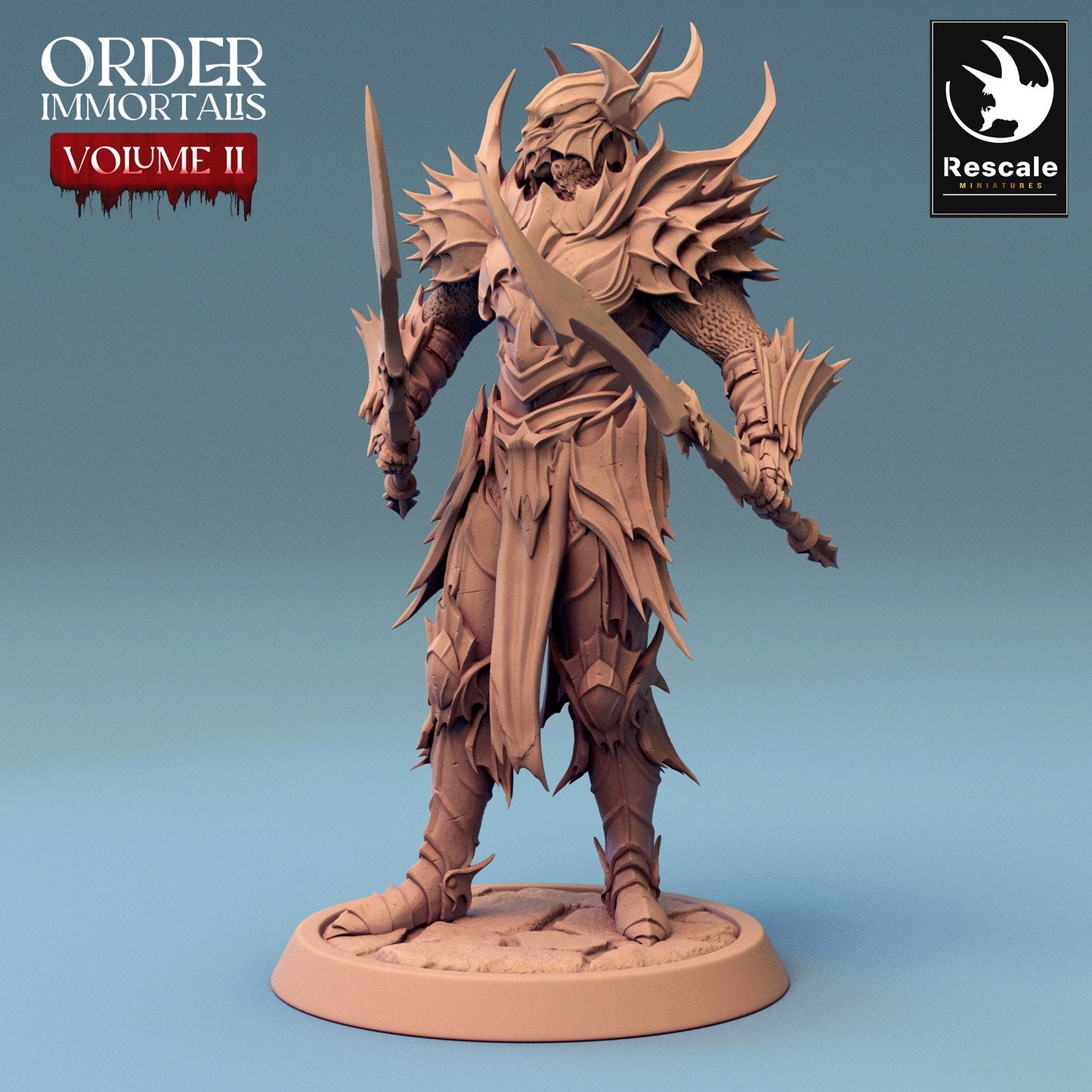Immortalis Draven Full Armor Stand with Dual Swords | Rescale Miniatures | Compatible with D&D/AoS | Fantasy | Tabletop RPG
