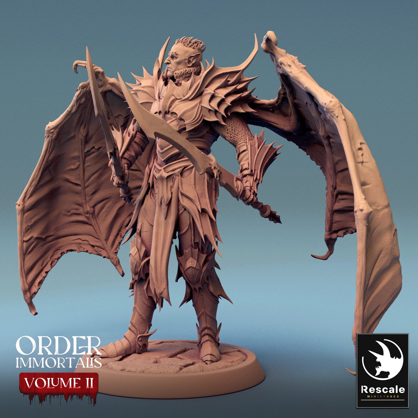 Immortalis Draven Stand with Dual Swords and Wings | Rescale Miniatures | Compatible with D&D/AoS | Fantasy | Tabletop RPG