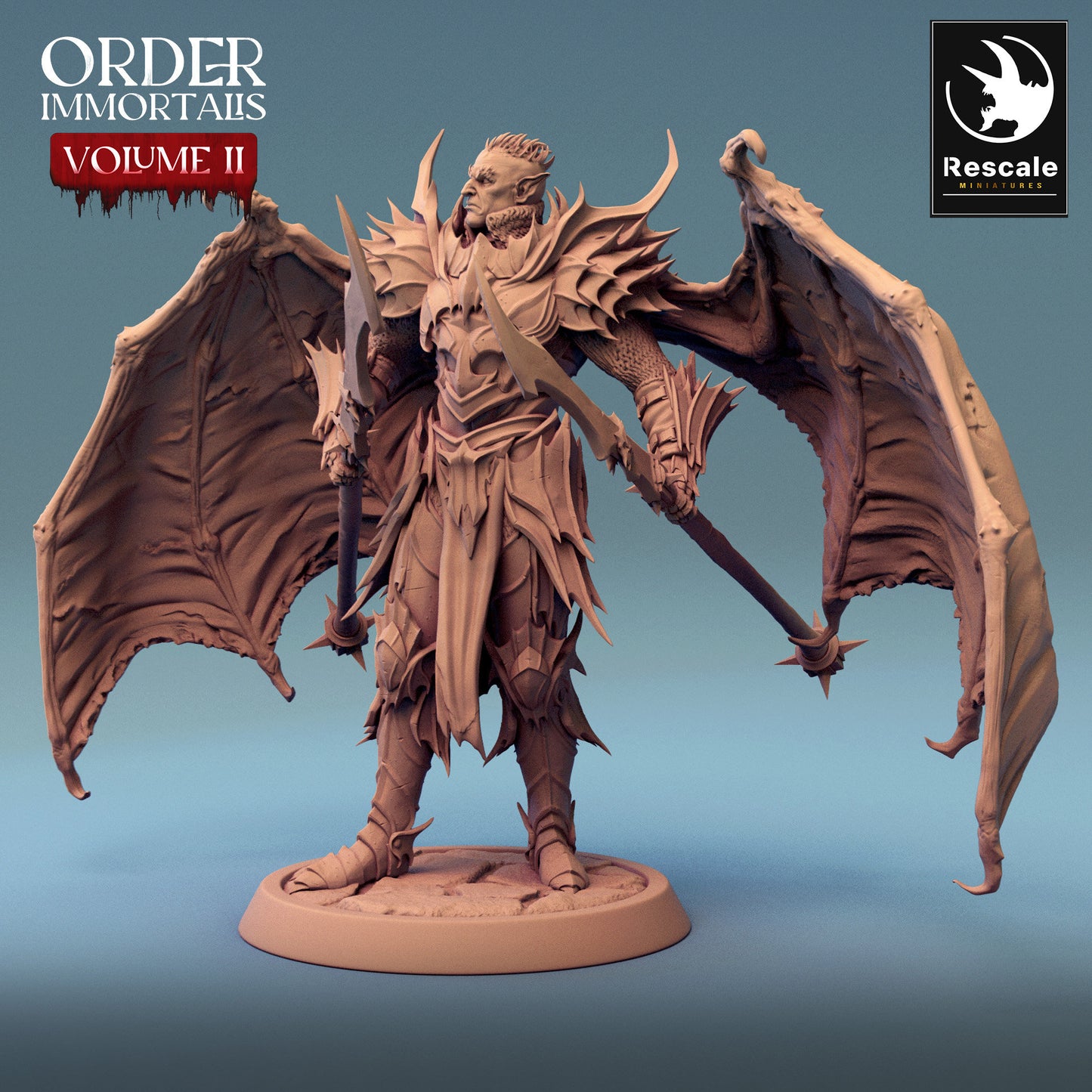 Immortalis Draven Stand with Dual Lances and Wings | Rescale Miniatures | Compatible with D&D/AoS | Fantasy | Tabletop RPG