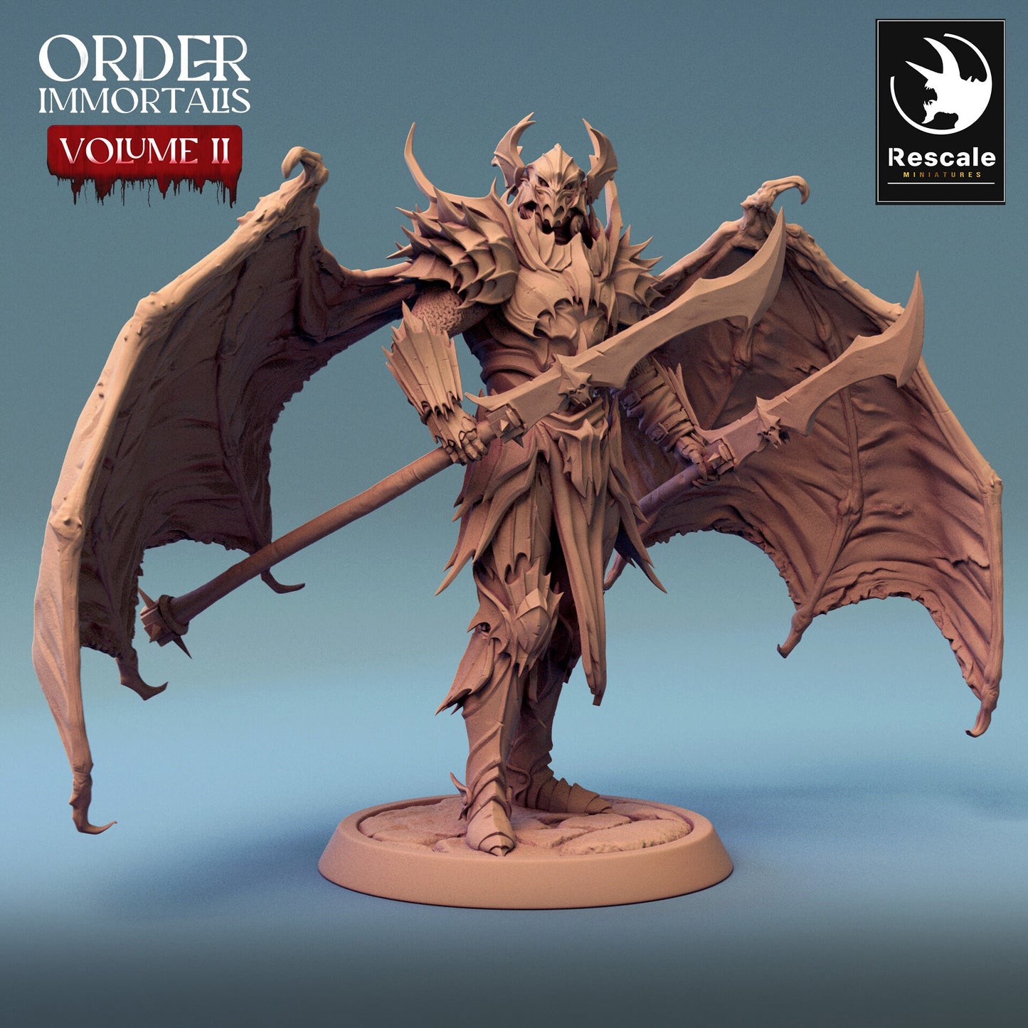 Immortalis Draven Full Armor Stand with Dual Lances and Wings | Rescale Miniatures | Compatible with D&D/AoS | Fantasy | Tabletop RPG