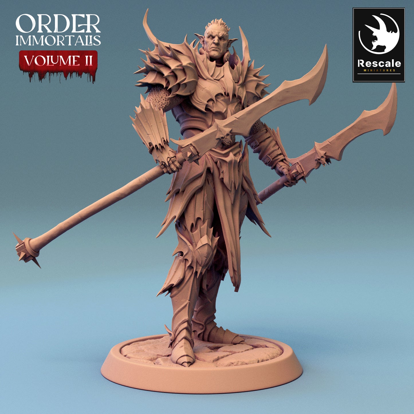 Immortalis Draven Stand with Dual Lances | Rescale Miniatures | Compatible with D&D/AoS | Fantasy | Tabletop RPG