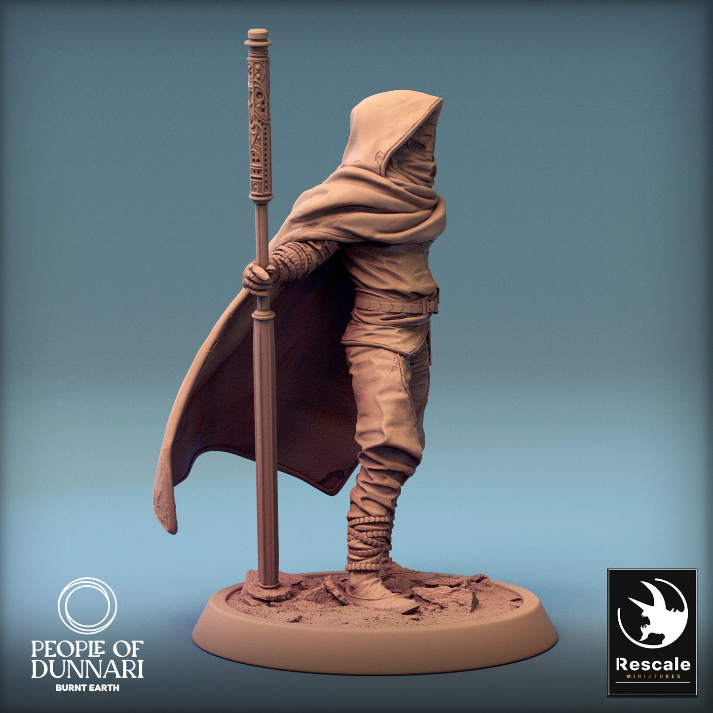 Dunnari Sandweaver Chief with Cloak | Rescale Miniatures | Compatible with D&D/AoS | Fantasy | Tabletop RPG