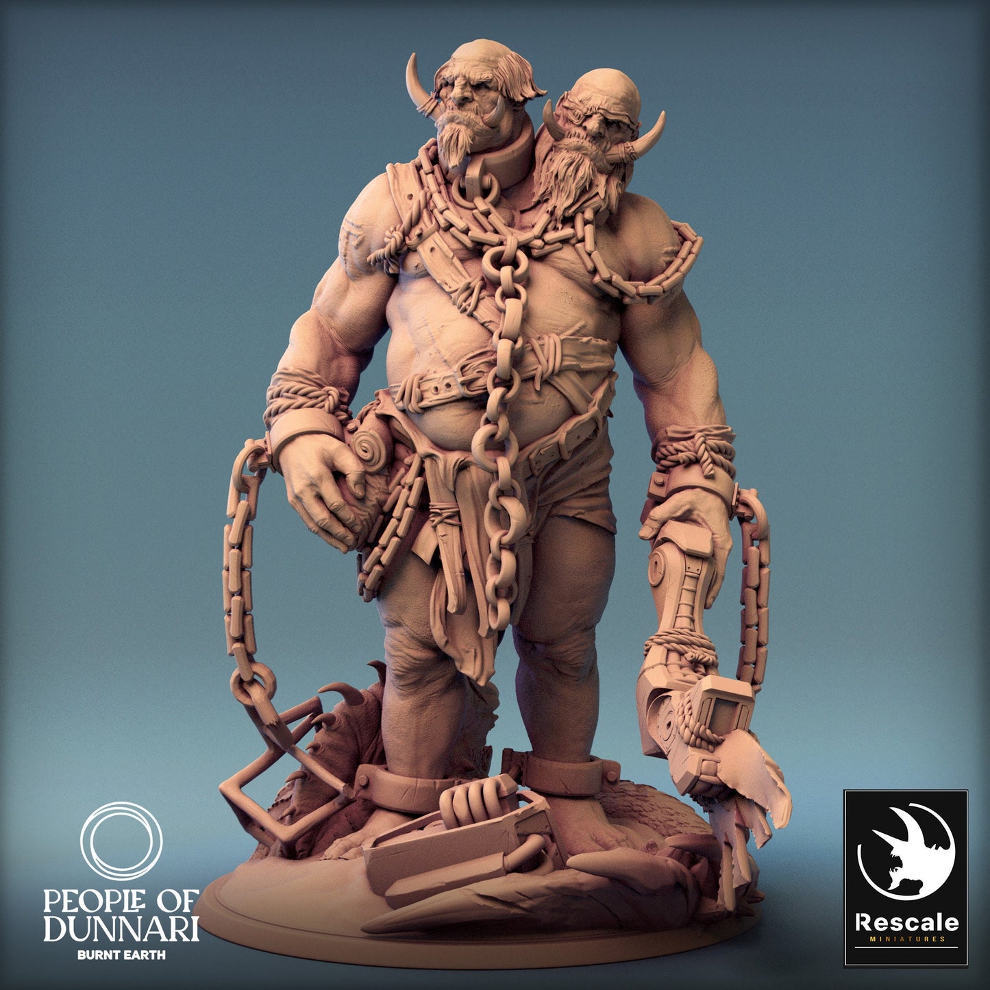 Dunnari Sand Ettin Stand | Rescale Miniatures | Compatible with D&D/AoS | Fantasy | Tabletop RPG