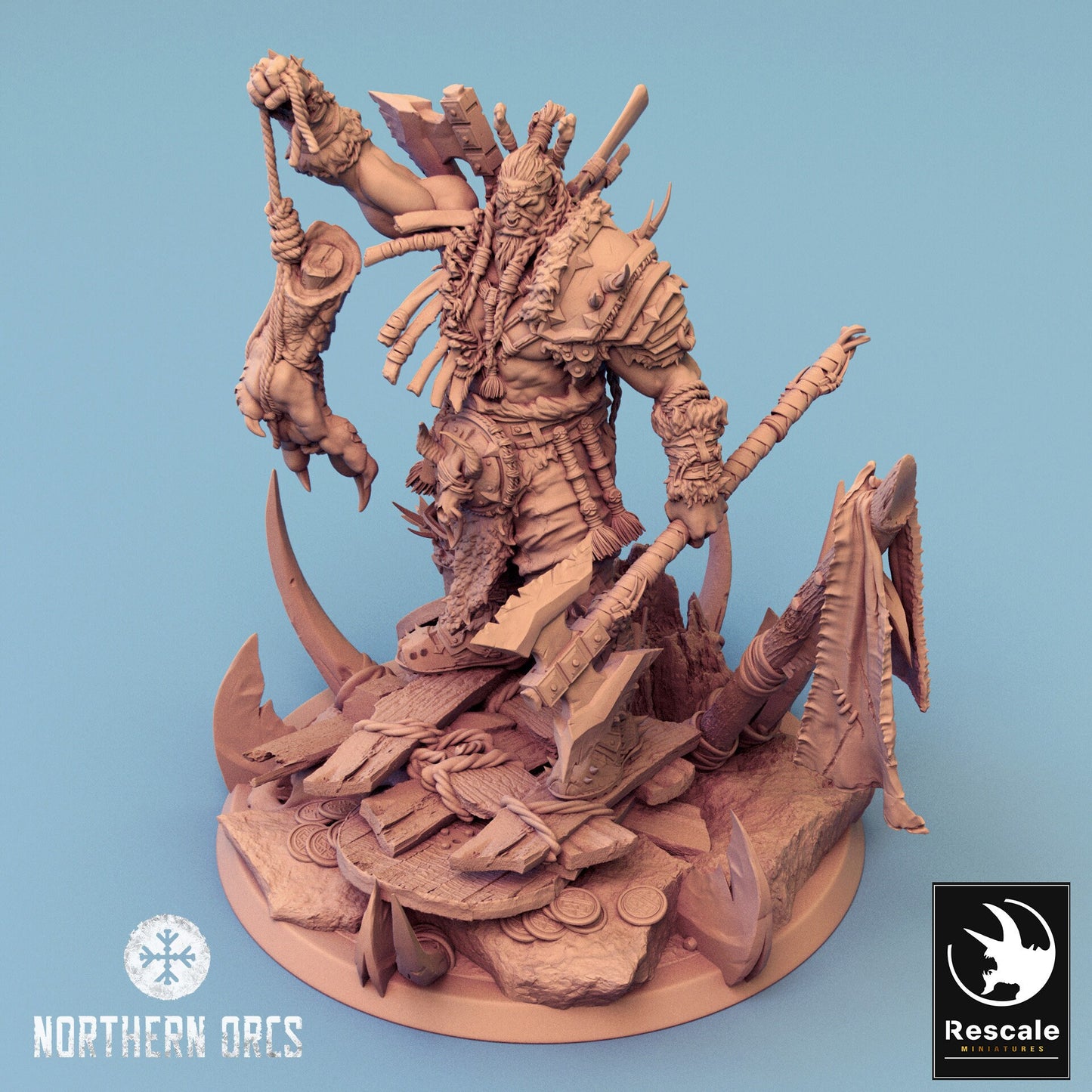 Northern Orcs Azhrog Chief Armored with Dragon Foot | Rescale Miniatures | Compatible with D&D/AoS | Fantasy | Tabletop RPG