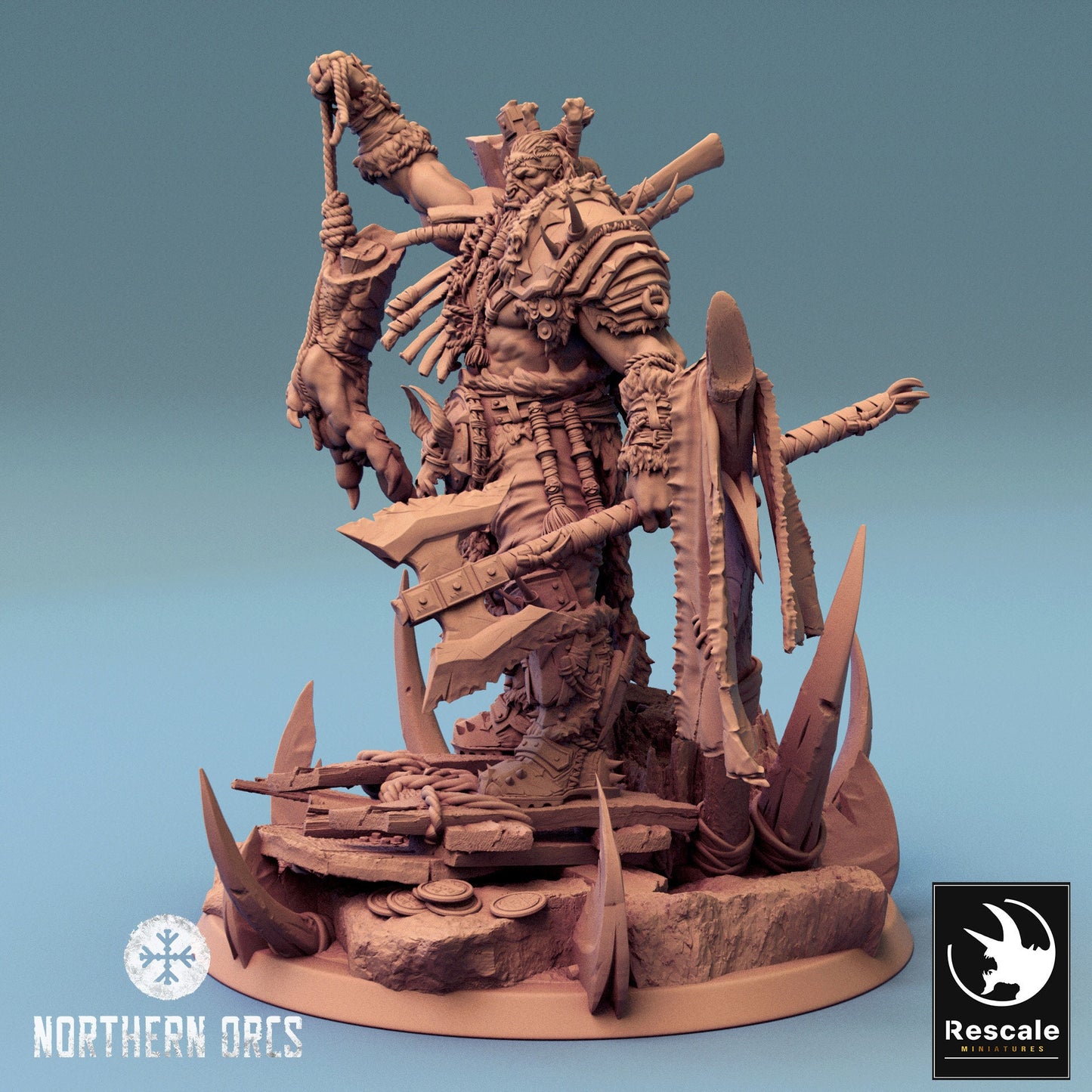 Northern Orcs Azhrog Chief Armored with Dragon Foot | Rescale Miniatures | Compatible with D&D/AoS | Fantasy | Tabletop RPG