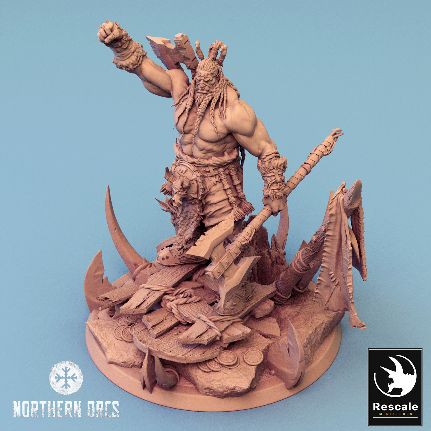 Northern Orcs Azhrog Chief | Rescale Miniatures | Compatible with D&D/AoS | Fantasy | Tabletop RPG
