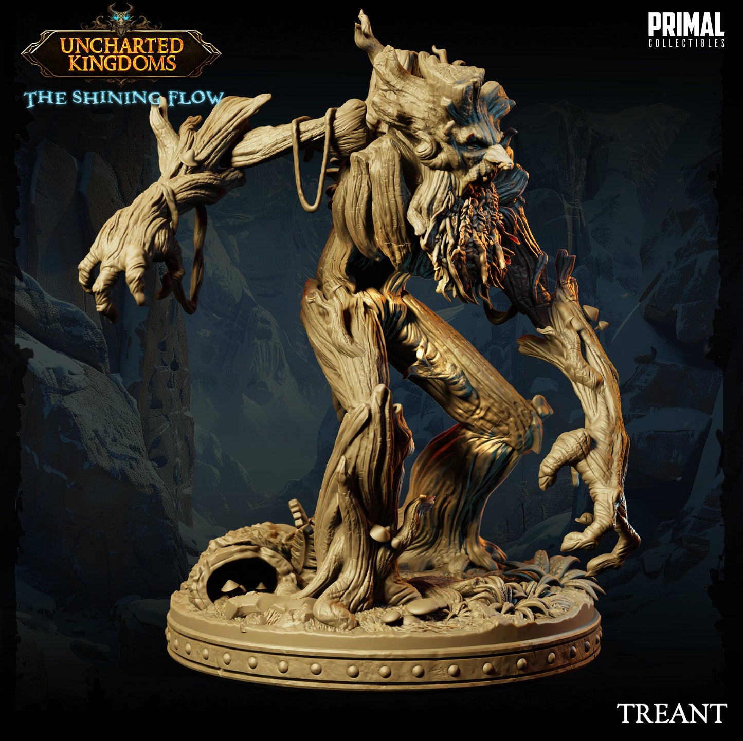 a statue of a groote is shown in front of a dark background
