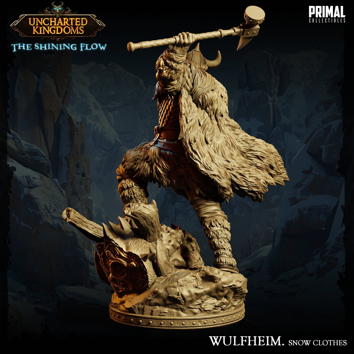 a statue of a man with a horned head holding a stick