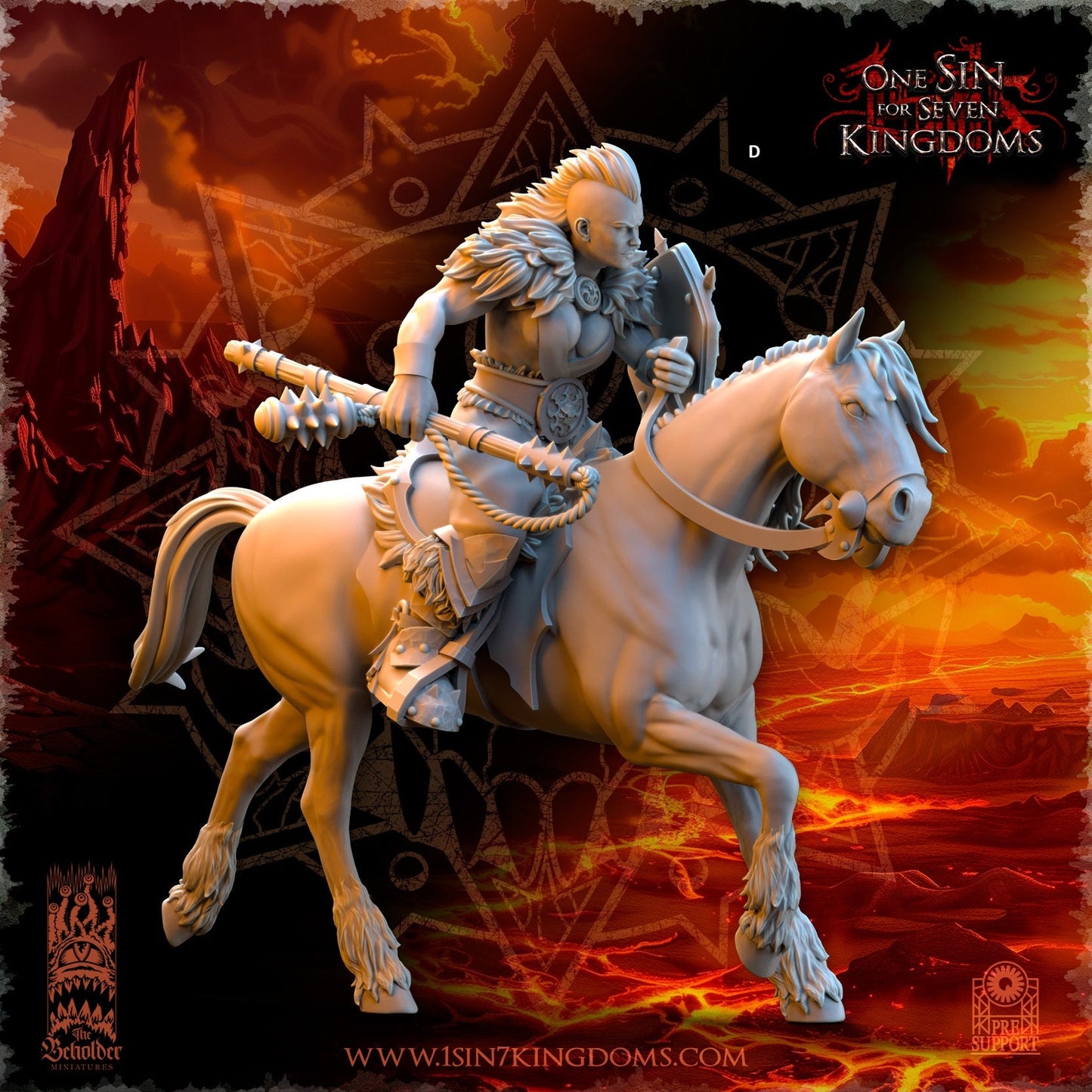 Realms of Mayhem Barbarian Rider with Flail | The Beholder Miniatures | Compatible with D&D/AoS | Fantasy | Tabletop RPG