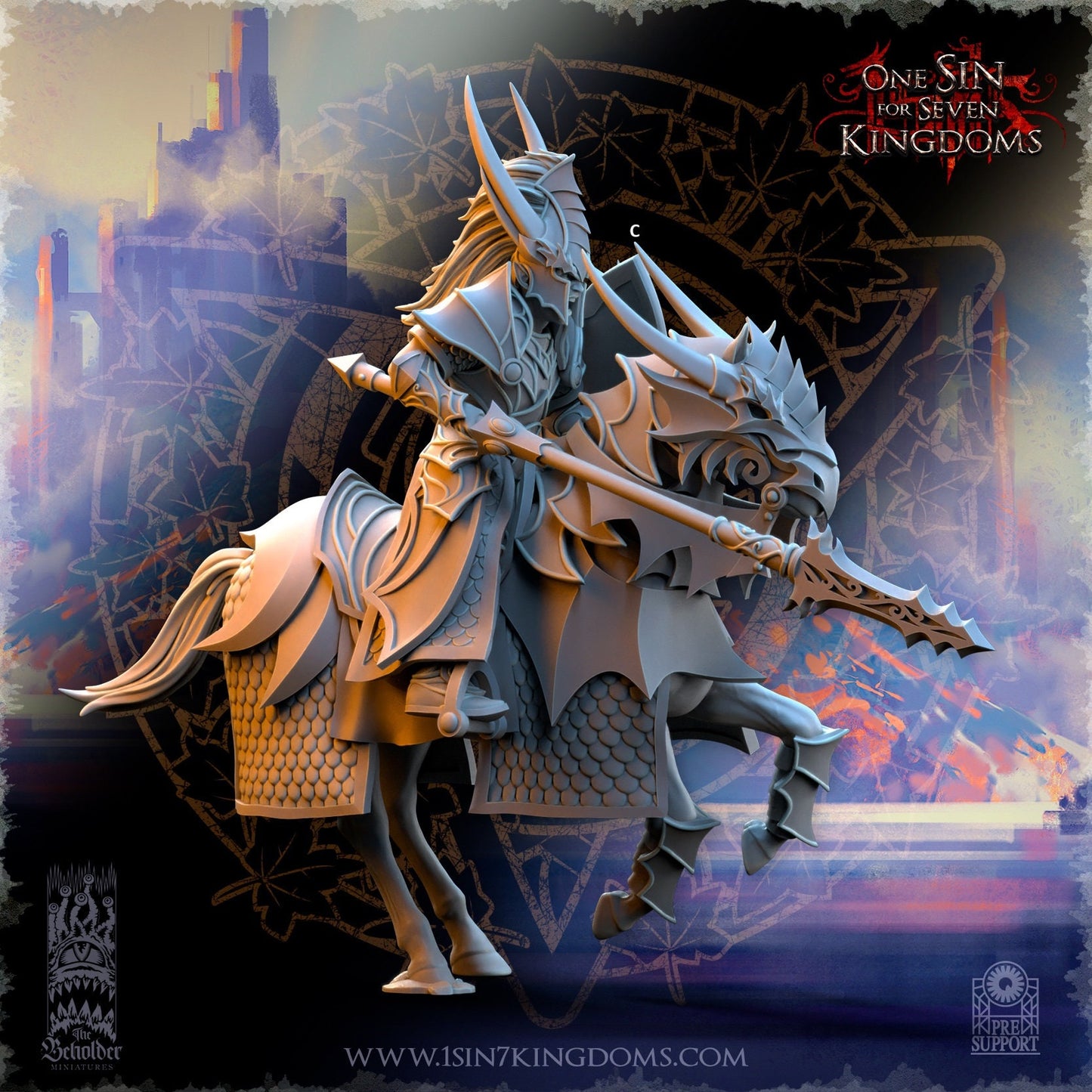 Silvermoor Elf Dragon-born Knight Lancer | The Beholder Miniatures | Compatible with D&D/AoS | Fantasy | Tabletop RPG