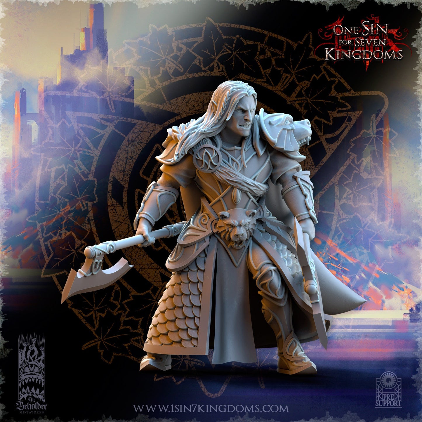 SilverMoor Elf Bear Guardian Command Group | The Beholder Miniatures | Compatible with D&D/AoS | Fantasy | Tabletop RPG