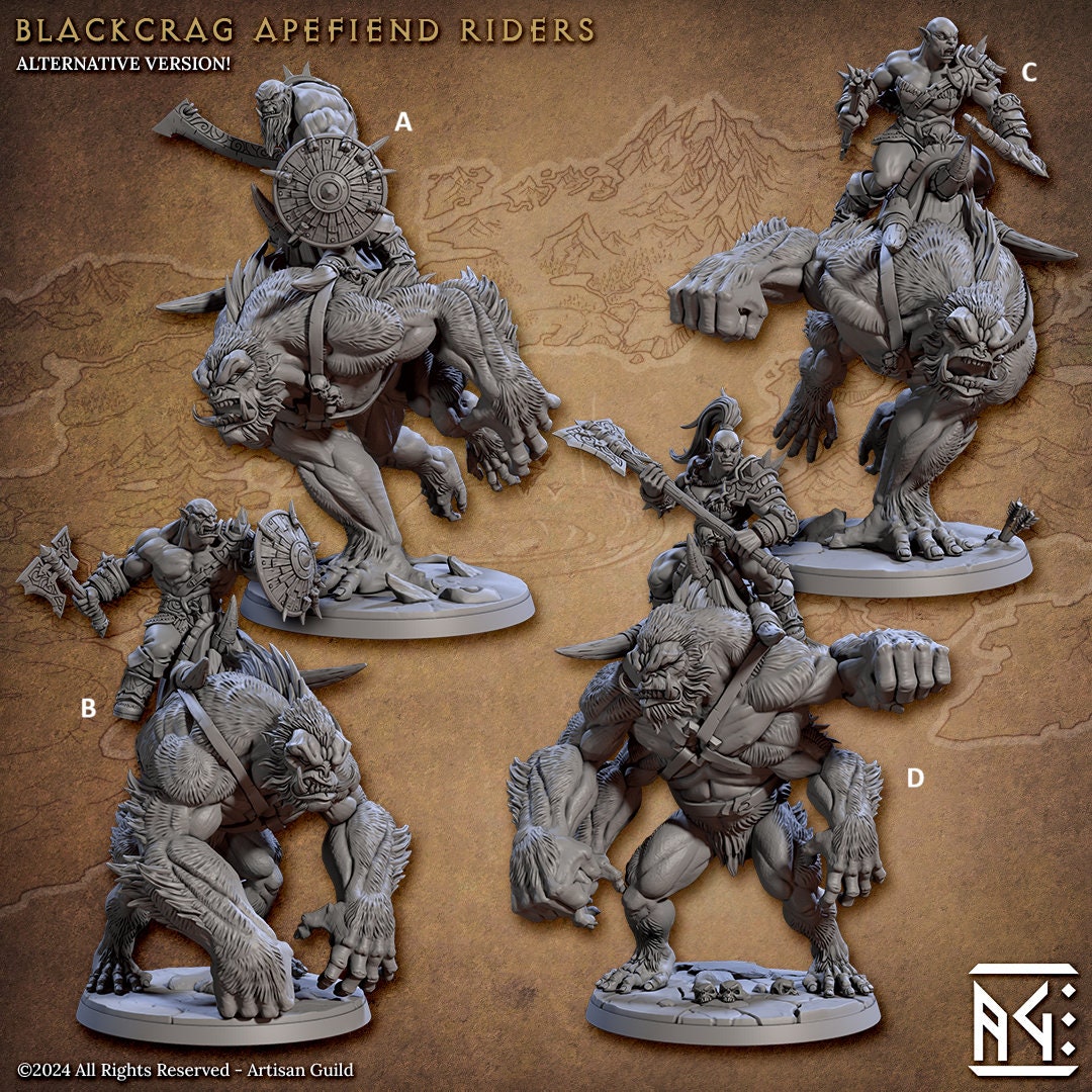 Mountain Orc Apefiend Rider Alts | Artisan Guild Miniatures | Compatible with D&D/AoS | Fantasy | Tabletop RPG