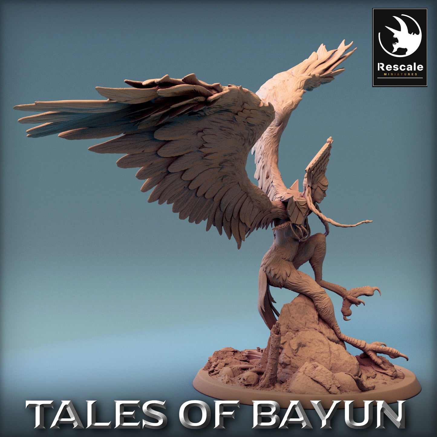 Bayun Harpie with Helmet Attack | Rescale Miniatures | Compatible with D&D/AoS | Fantasy | Tabletop RPG