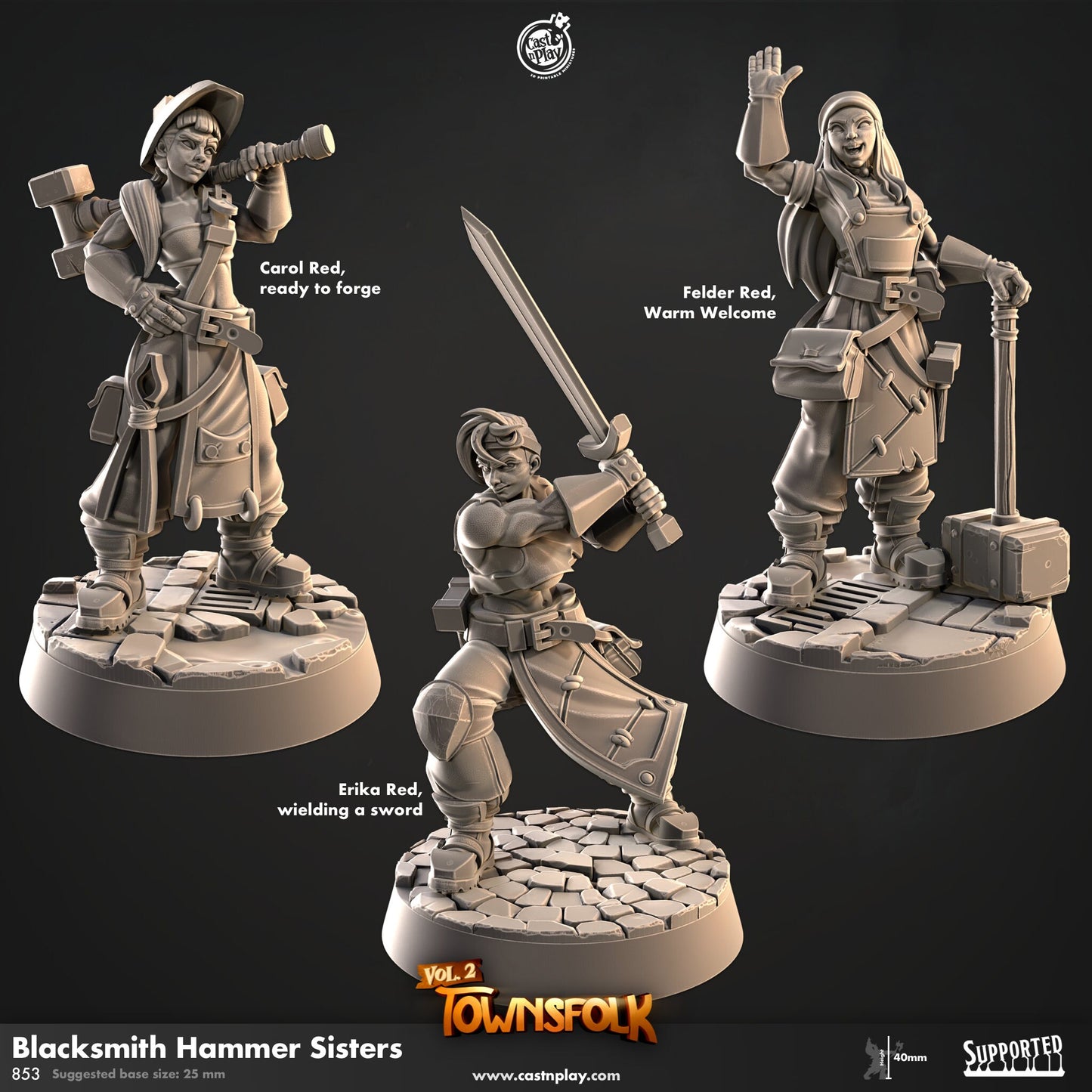 Blacksmith Hammer Sister | CastnPlay | Compatible with D&D/AoS | Fantasy | Tabletop RPG