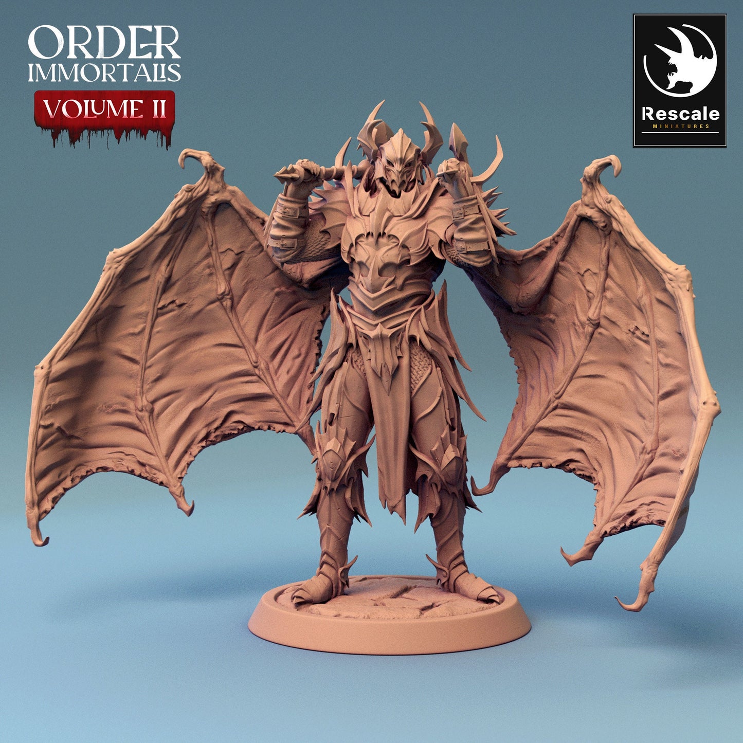 Immortalis Draven Full Armor Stand with Dual Axes and Wings | Rescale Miniatures | Compatible with D&D/AoS | Fantasy | Tabletop RPG