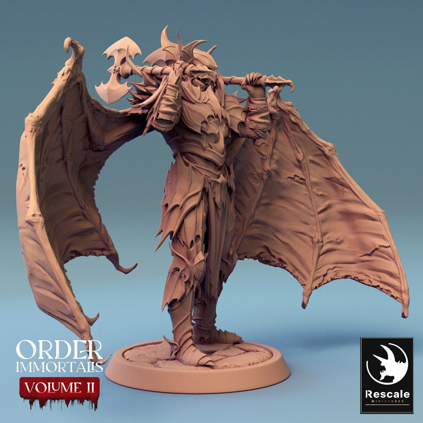 Immortalis Draven Full Armor Stand with Dual Axes and Wings | Rescale Miniatures | Compatible with D&D/AoS | Fantasy | Tabletop RPG