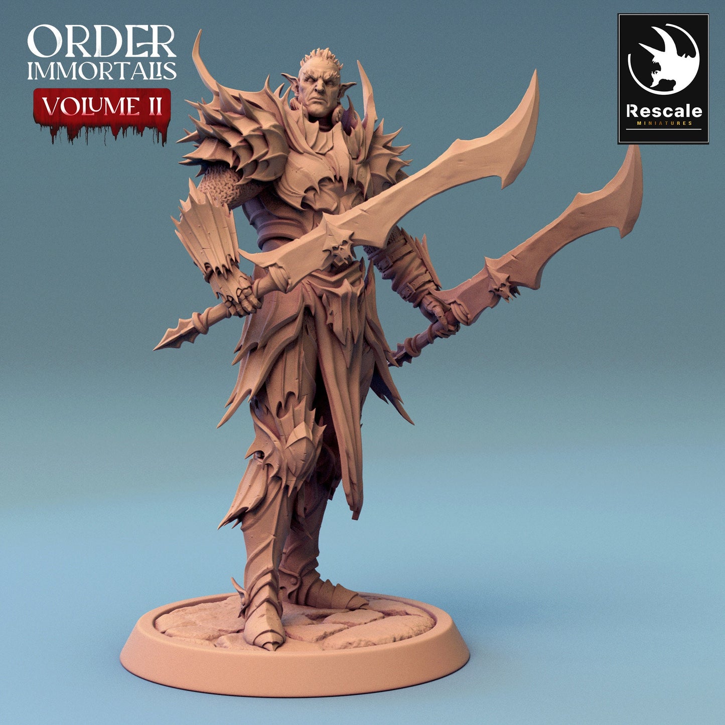 Immortalis Draven Stand with Dual Swords | Rescale Miniatures | Compatible with D&D/AoS | Fantasy | Tabletop RPG