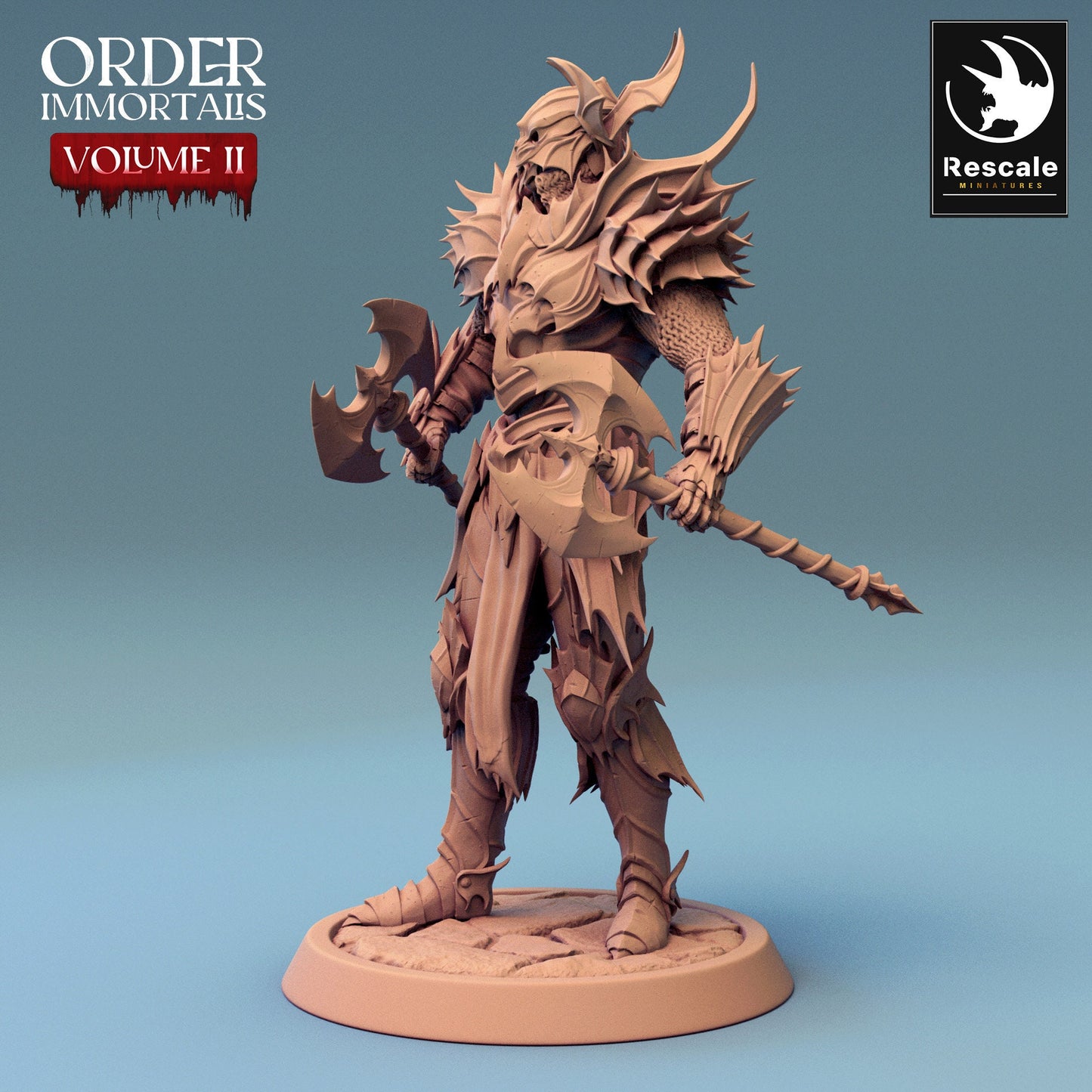 Immortalis Draven Full Armor Stand with Twin Axes | Rescale Miniatures | Compatible with D&D/AoS | Fantasy | Tabletop RPG