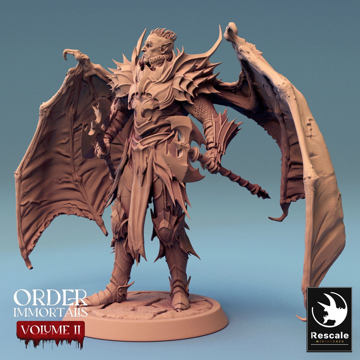 Immortalis Draven Stand with Twin Axes and Wings | Rescale Miniatures | Compatible with D&D/AoS | Fantasy | Tabletop RPG