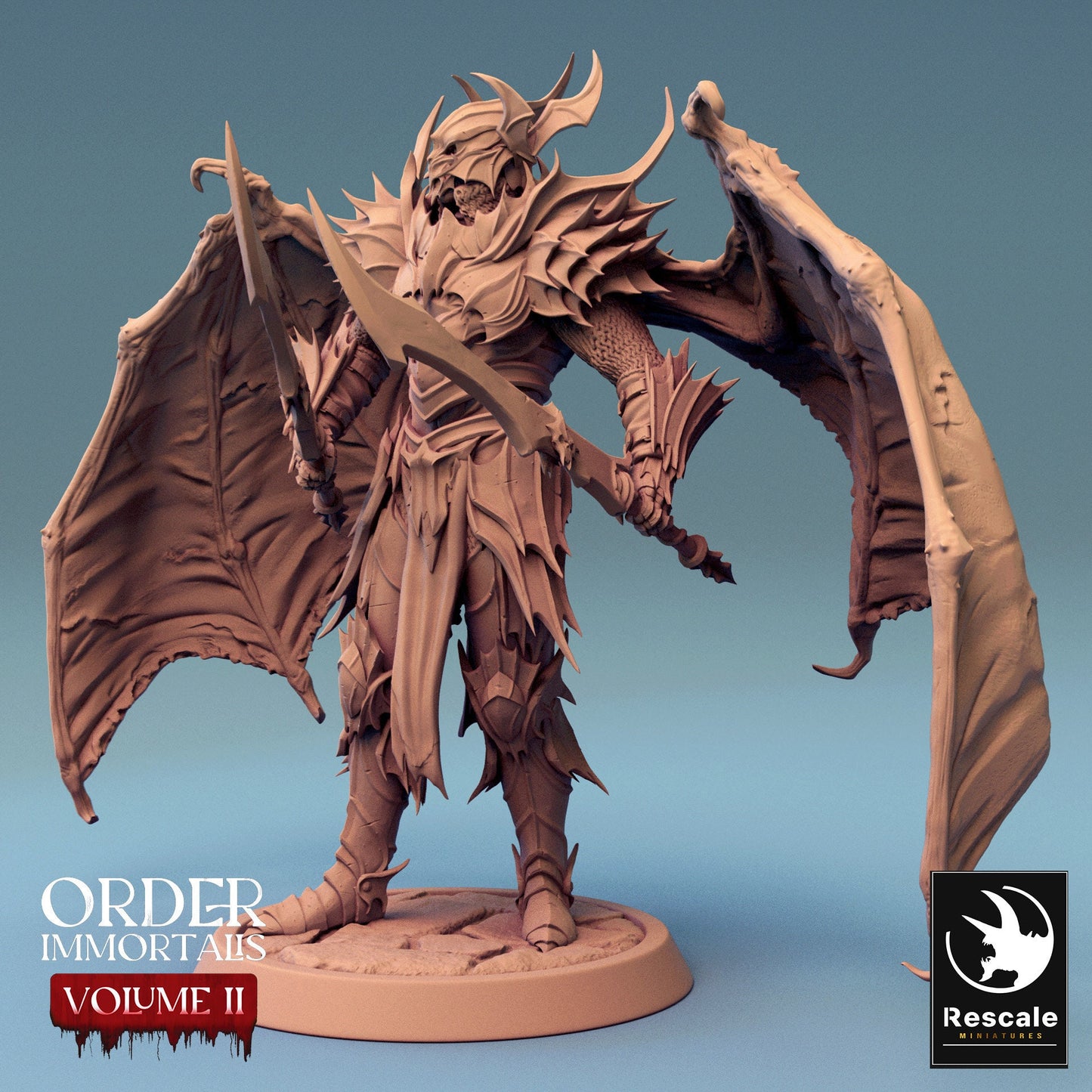Immortalis Draven Full Armor Stand with Dual Swords and Wings | Rescale Miniatures | Compatible with D&D/AoS | Fantasy | Tabletop RPG