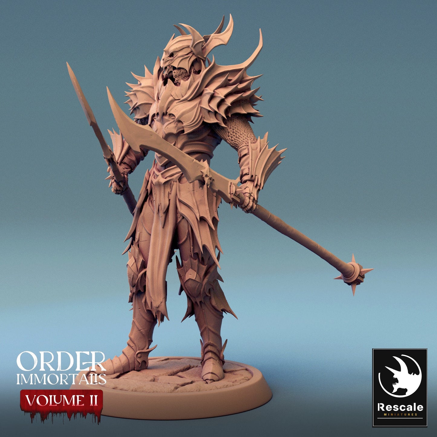 Immortalis Draven Full Armor Stand with Dual Lances | Rescale Miniatures | Compatible with D&D/AoS | Fantasy | Tabletop RPG