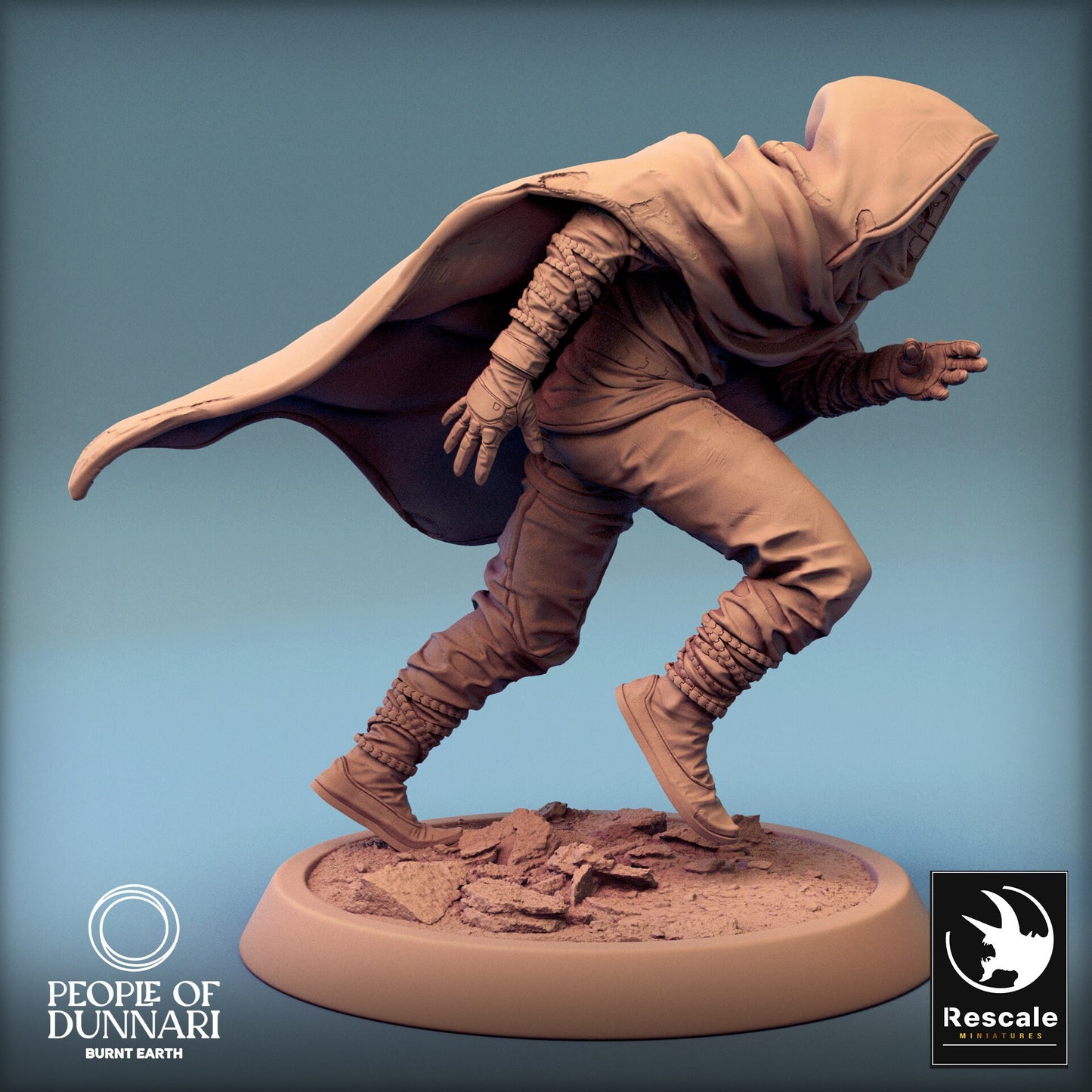 Dunnari Sandweaver Run with Cloak | Rescale Miniatures | Compatible with D&D/AoS | Fantasy | Tabletop RPG