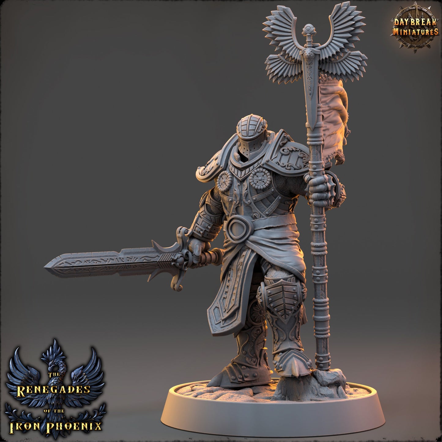 Knight Banner Bearer Capitaine | DayBreak Miniatures | Compatible with D&D/AOS | Fantasy | Tabletop