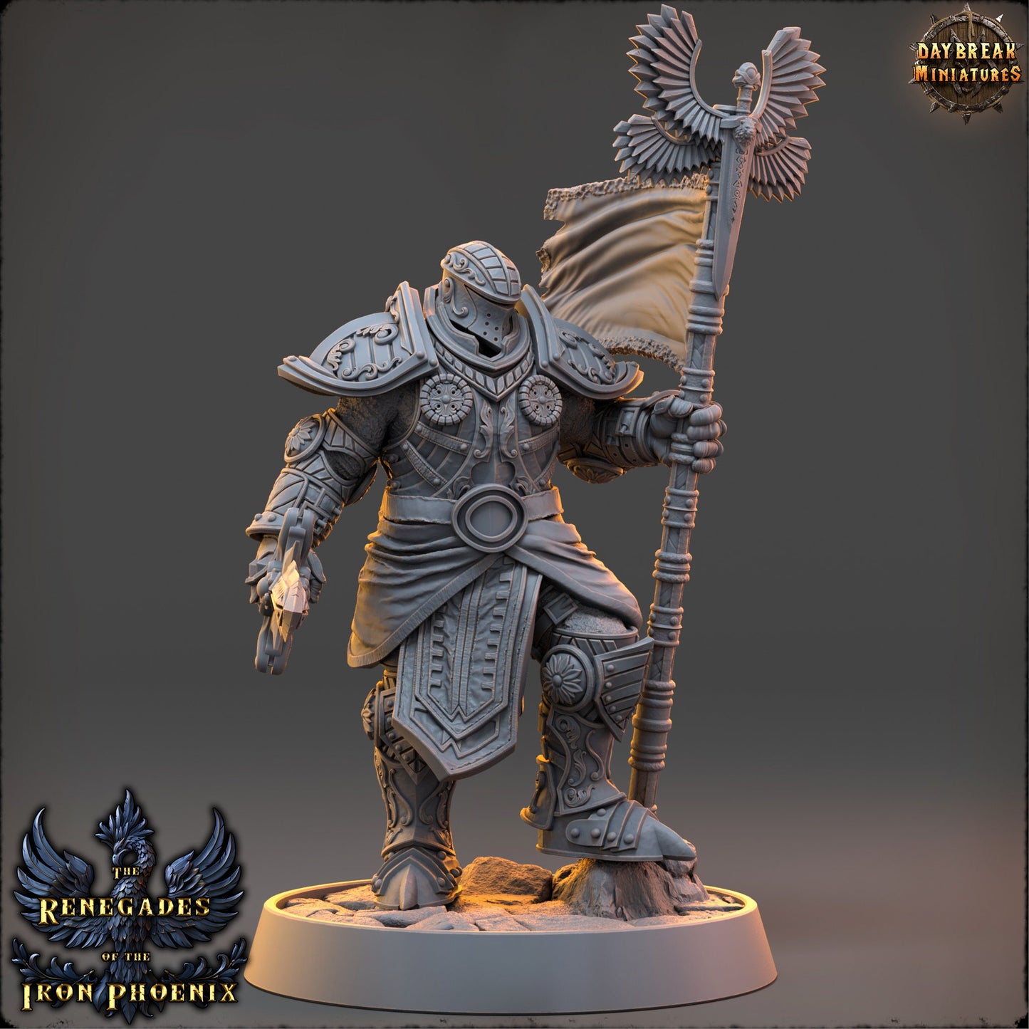 Knight Banner Bearer Capitaine | DayBreak Miniatures | Compatible with D&D/AOS | Fantasy | Tabletop