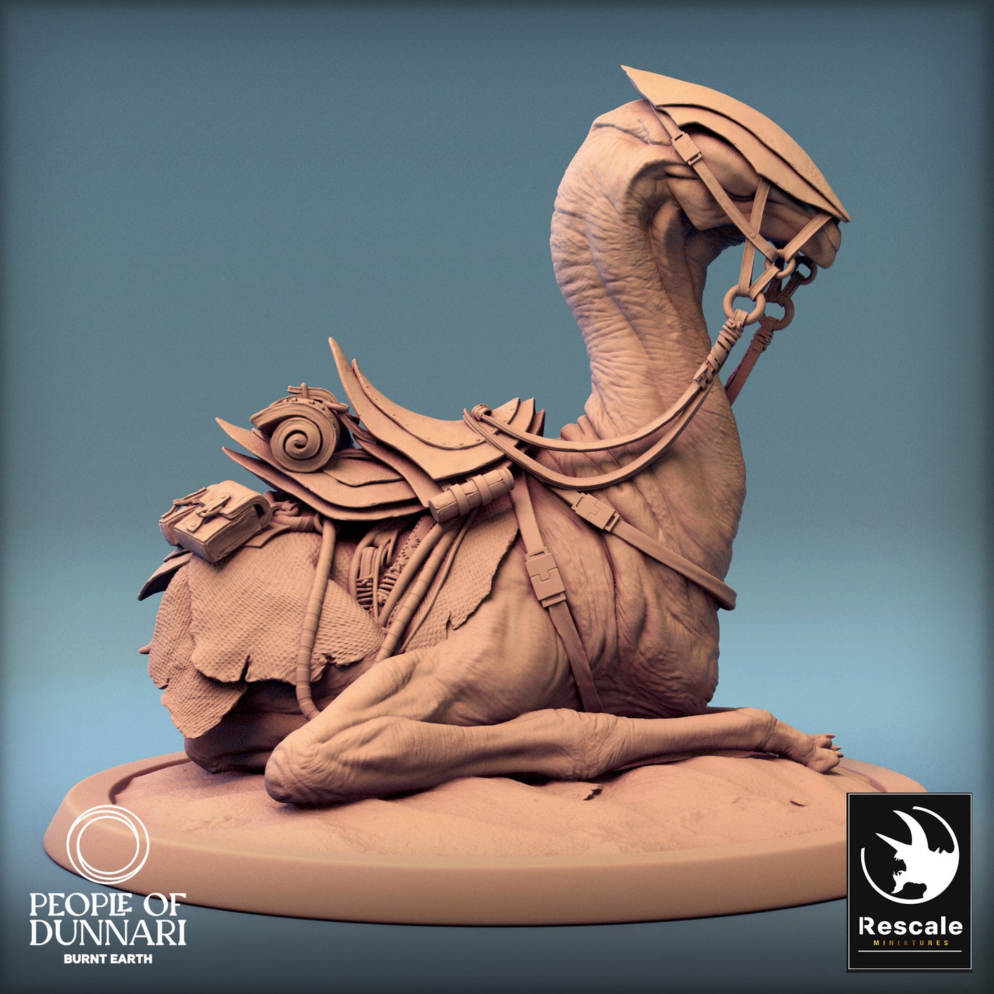 Dunnari Sand Stepper Lay Down Saddled | Rescale Miniatures | Compatible with D&D/AoS | Fantasy | Tabletop RPG