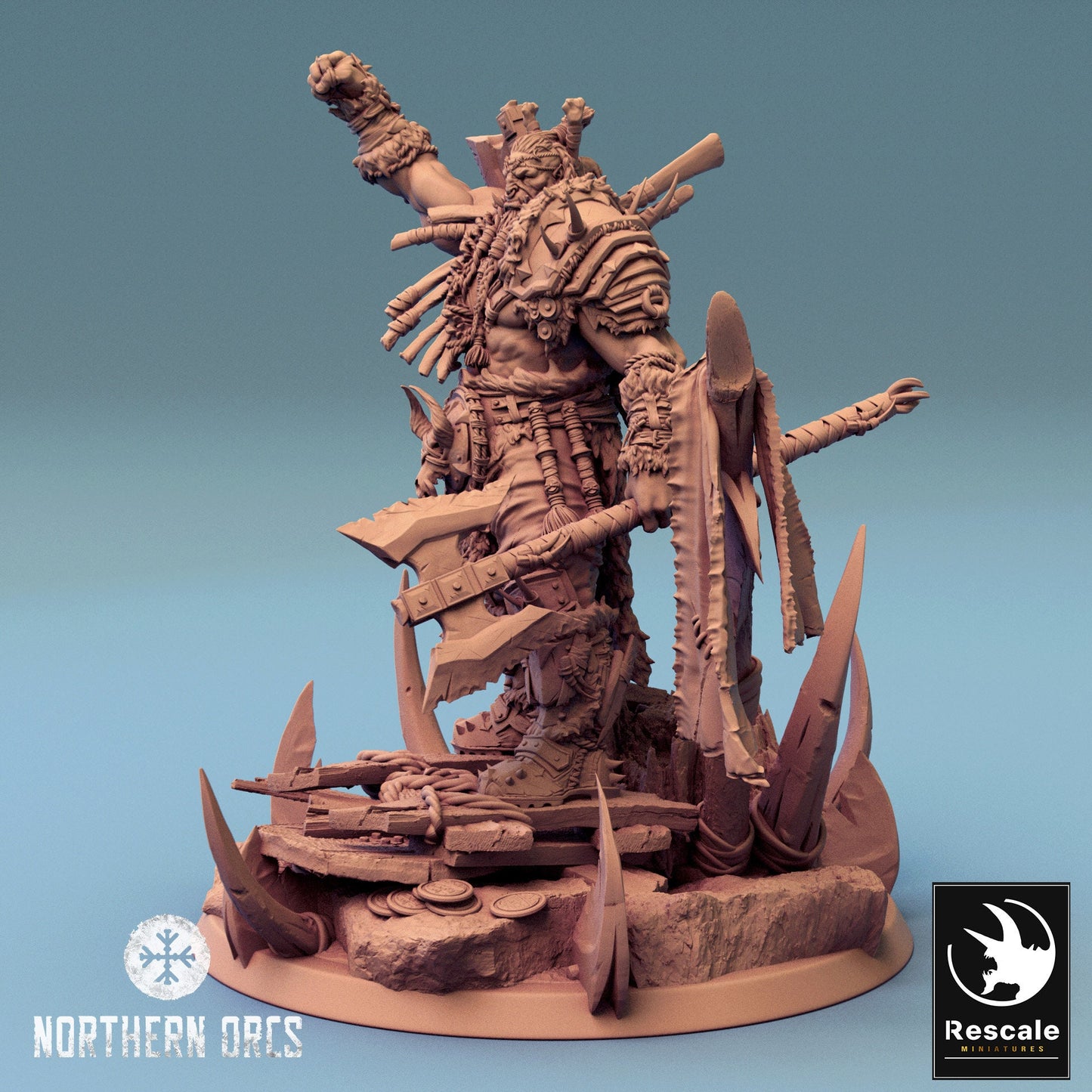 Northern Orcs Azhrog Chief Armored | Rescale Miniatures | Compatible with D&D/AoS | Fantasy | Tabletop RPG