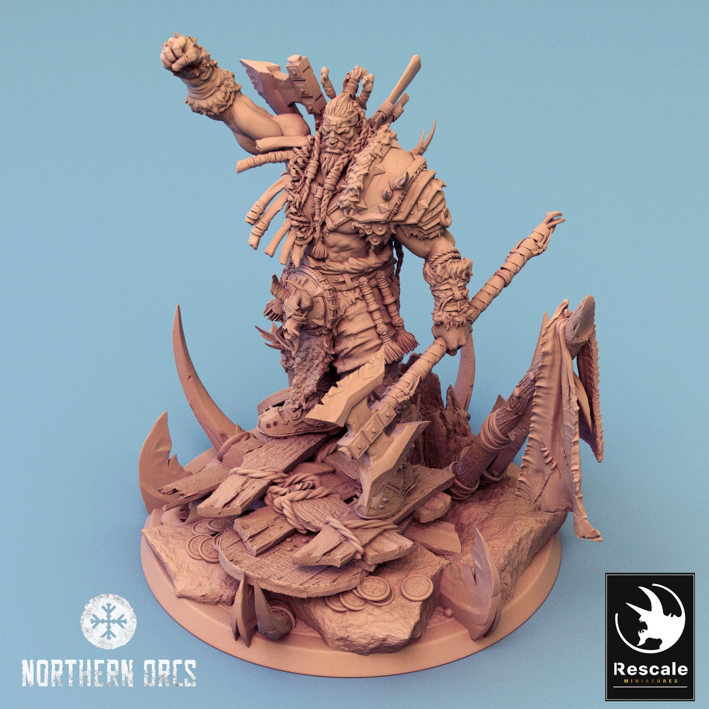 Northern Orcs Azhrog Chief Armored | Rescale Miniatures | Compatible with D&D/AoS | Fantasy | Tabletop RPG
