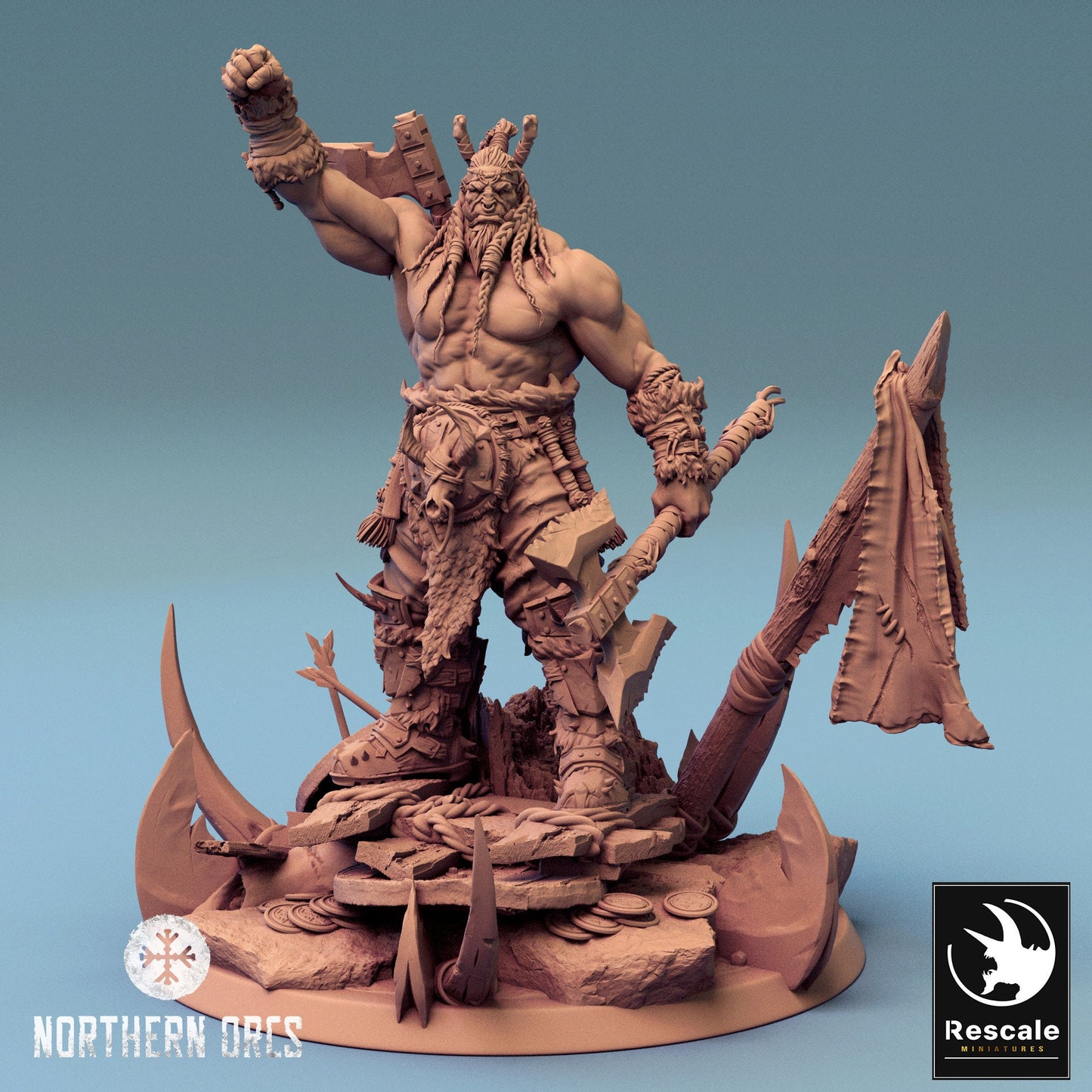 Northern Orcs Azhrog Chief | Rescale Miniatures | Compatible with D&D/AoS | Fantasy | Tabletop RPG