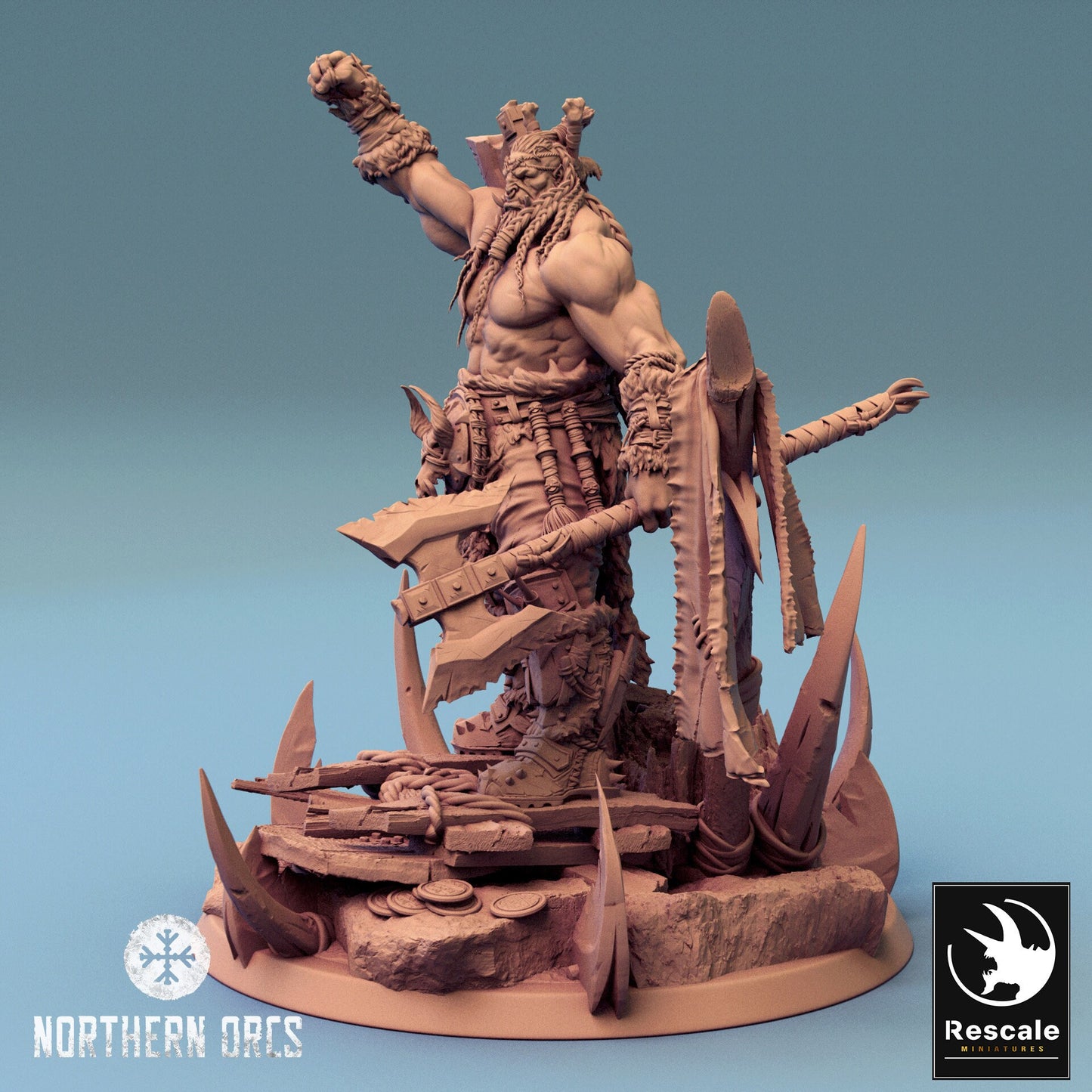 Northern Orcs Azhrog Chief | Rescale Miniatures | Compatible with D&D/AoS | Fantasy | Tabletop RPG