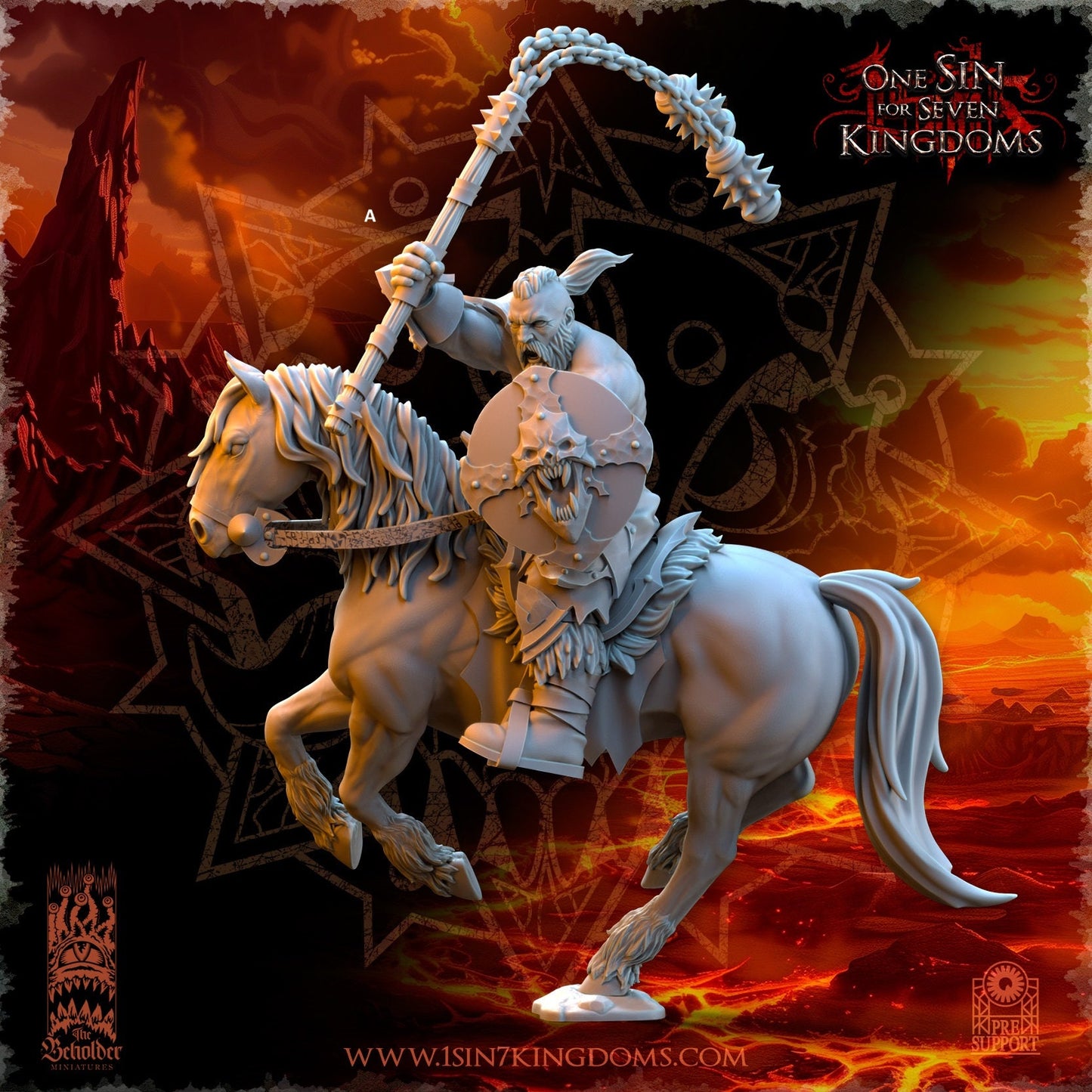 Realms of Mayhem Barbarian Rider with Flail | The Beholder Miniatures | Compatible with D&D/AoS | Fantasy | Tabletop RPG