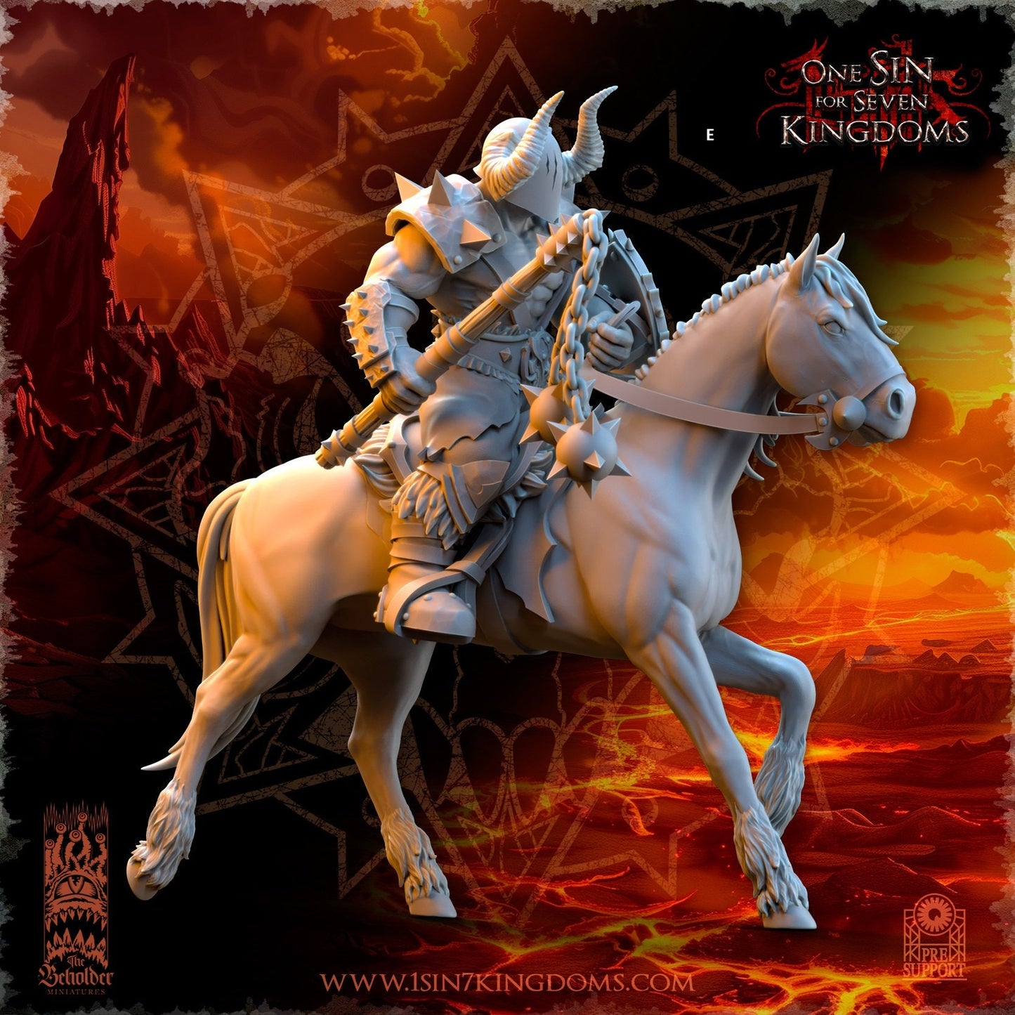 Realms of Mayhem Barbarian Rider with Flail | The Beholder Miniatures | Compatible with D&D/AoS | Fantasy | Tabletop RPG