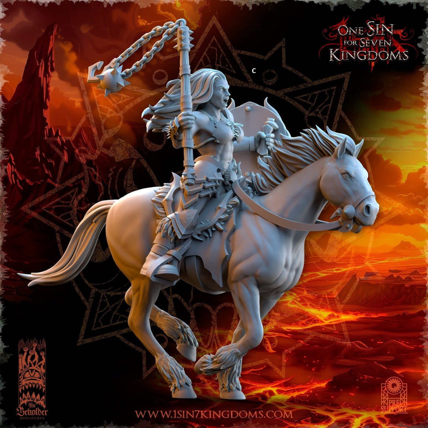 Realms of Mayhem Barbarian Rider with Flail | The Beholder Miniatures | Compatible with D&D/AoS | Fantasy | Tabletop RPG
