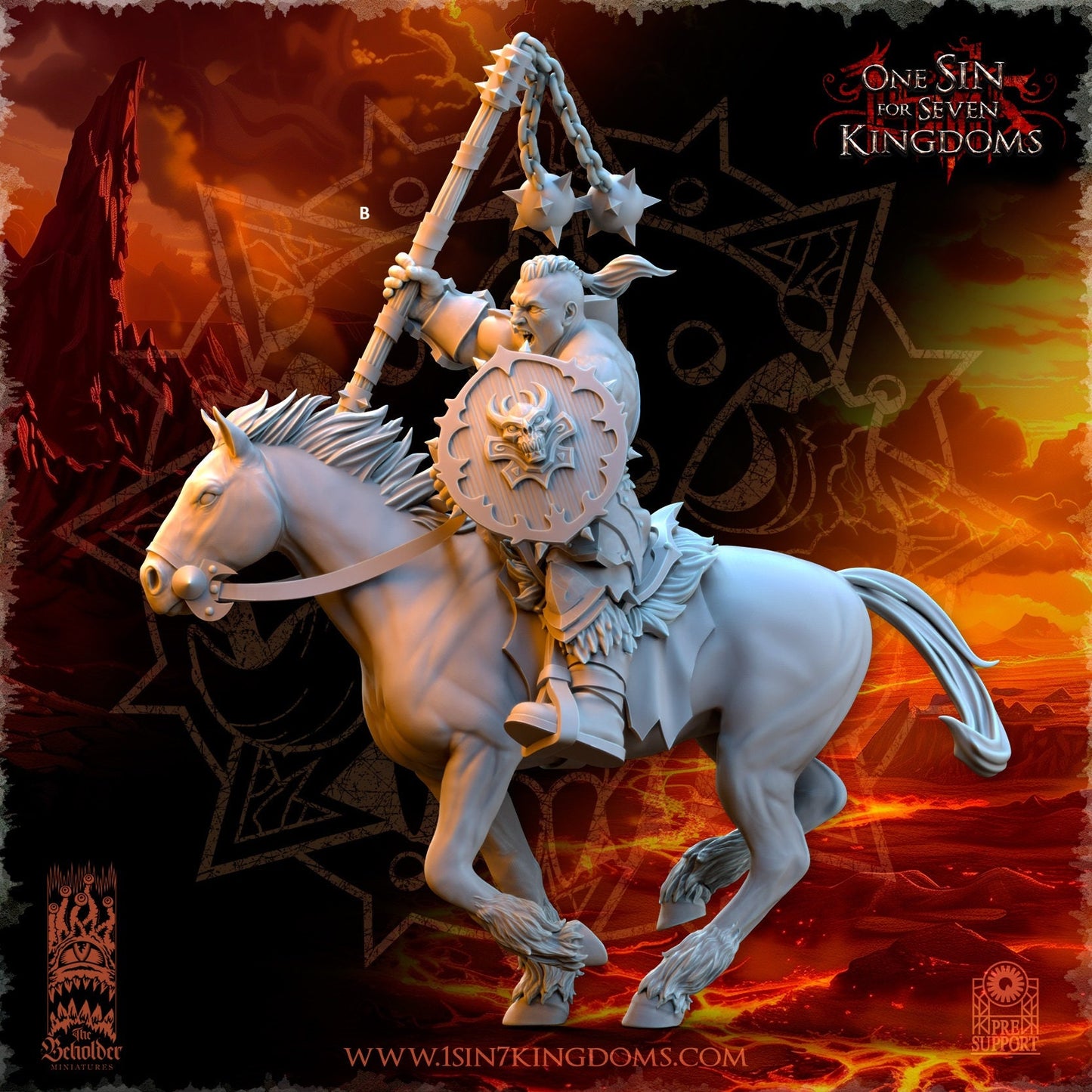 Realms of Mayhem Barbarian Rider with Flail | The Beholder Miniatures | Compatible with D&D/AoS | Fantasy | Tabletop RPG