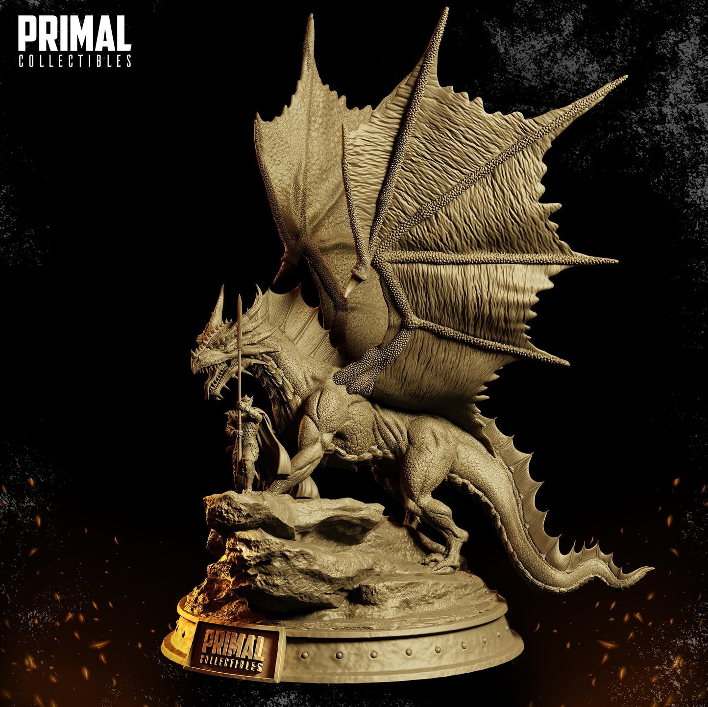 Mighty Dragon with Mage and Knight Diorama | Primal Collectibles | Compatible with D&D/AoS | Fantasy
