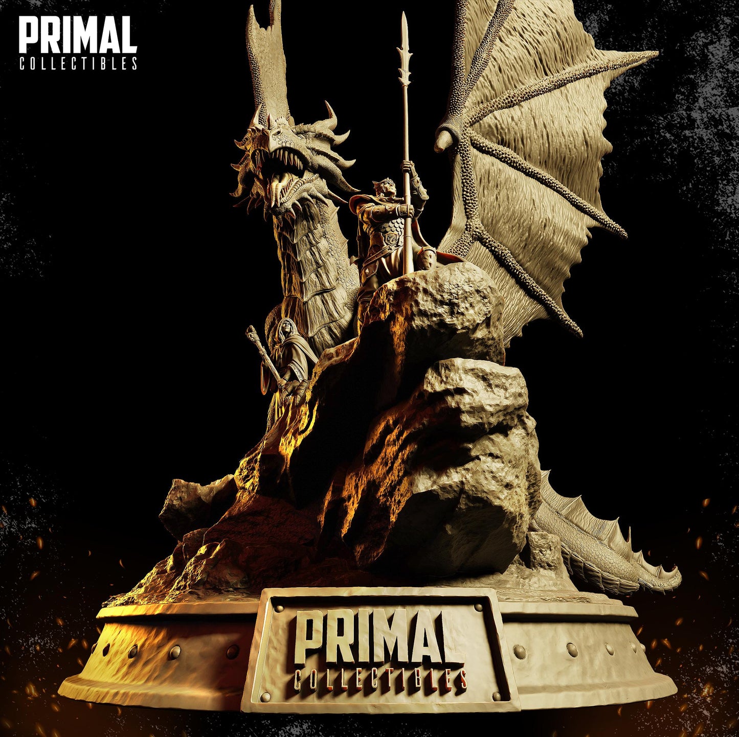 Mighty Dragon with Mage and Knight Diorama | Primal Collectibles | Compatible with D&D/AoS | Fantasy