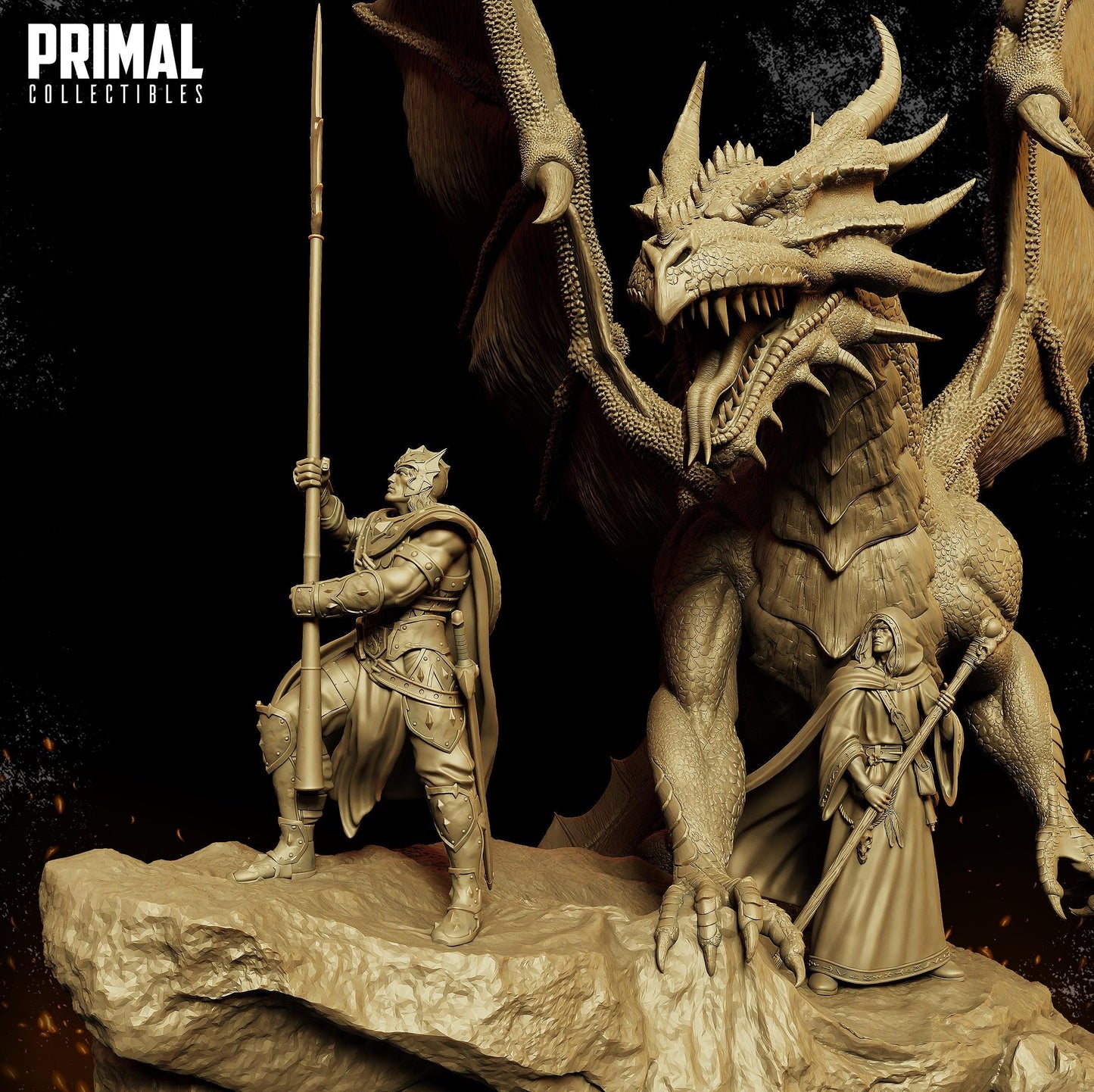 Mighty Dragon with Mage and Knight Diorama | Primal Collectibles | Compatible with D&D/AoS | Fantasy
