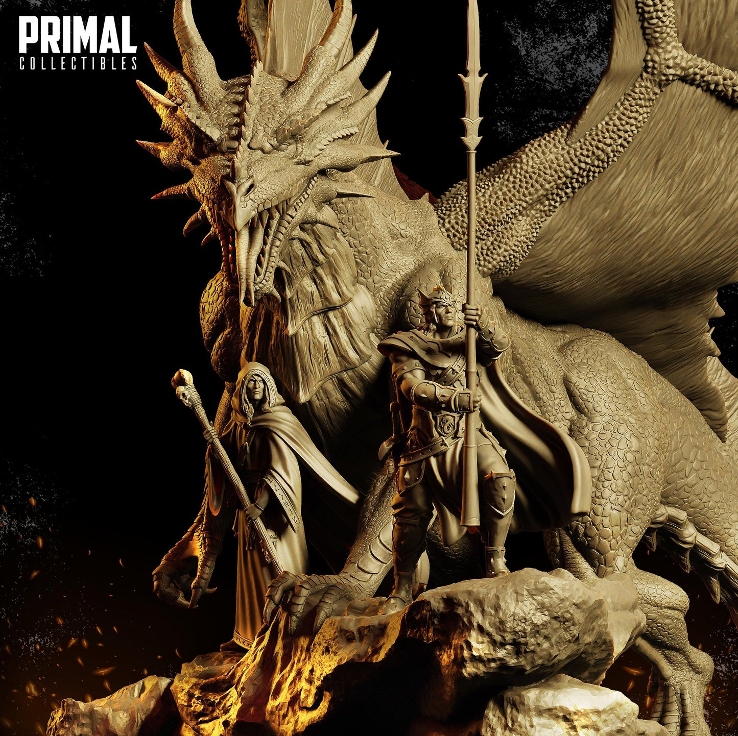Mighty Dragon with Mage and Knight Diorama | Primal Collectibles | Compatible with D&D/AoS | Fantasy