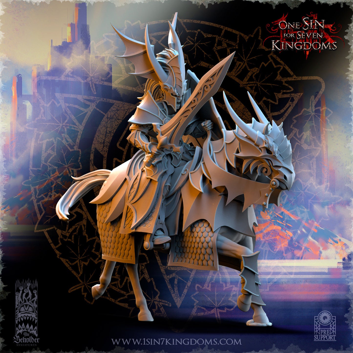 Silvermoor Elf Dragon-born Knight Command Group | The Beholder Miniatures | Compatible with D&D/AoS | Fantasy | Tabletop RPG