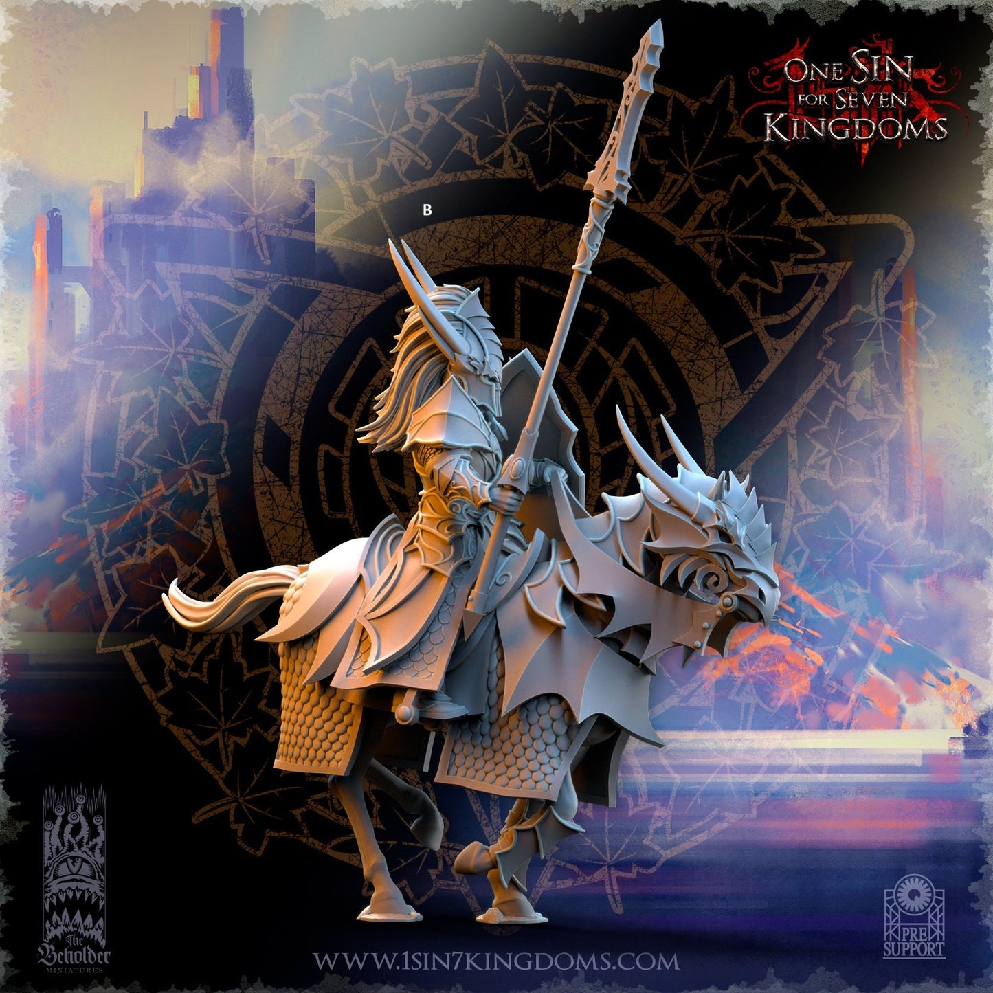 Silvermoor Elf Dragon-born Knight Lancer | The Beholder Miniatures | Compatible with D&D/AoS | Fantasy | Tabletop RPG