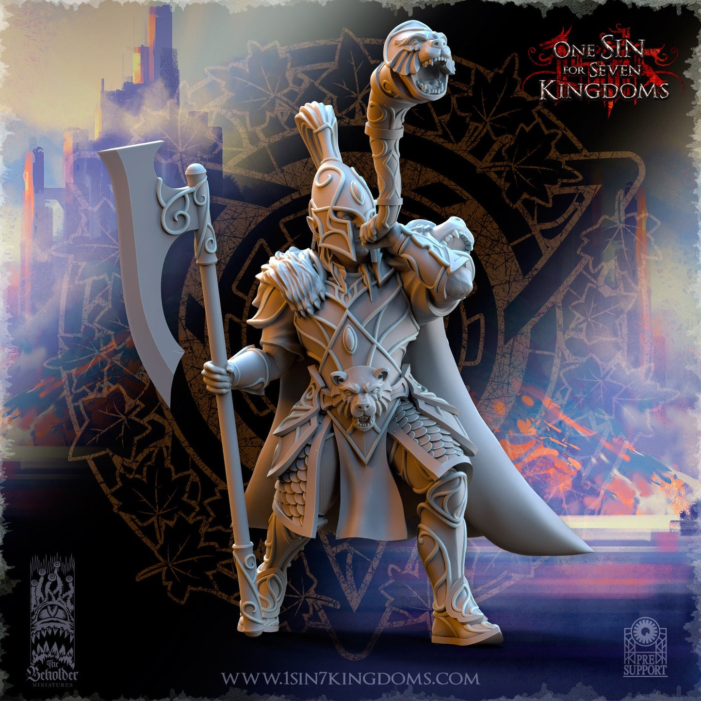 SilverMoor Elf Bear Guardian Command Group | The Beholder Miniatures | Compatible with D&D/AoS | Fantasy | Tabletop RPG