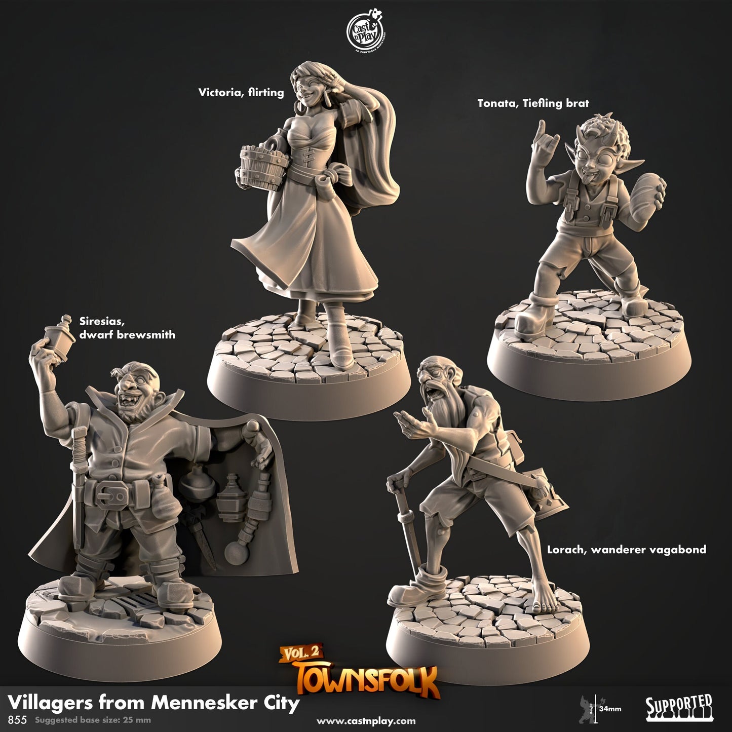 Villagers from Mennesker City | CastnPlay | Compatible with D&D/AoS | Fantasy | Tabletop RPG