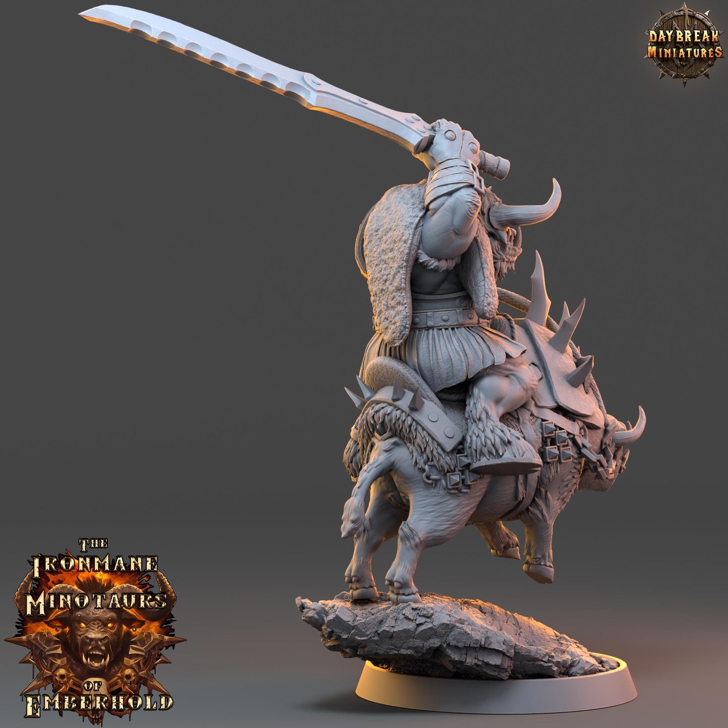 Minotaur Warrior on Boar Larnak | DayBreak Miniatures | Two Handed Weapons | Compatible with D&D/AOS | Fantasy | Tabletop RPG