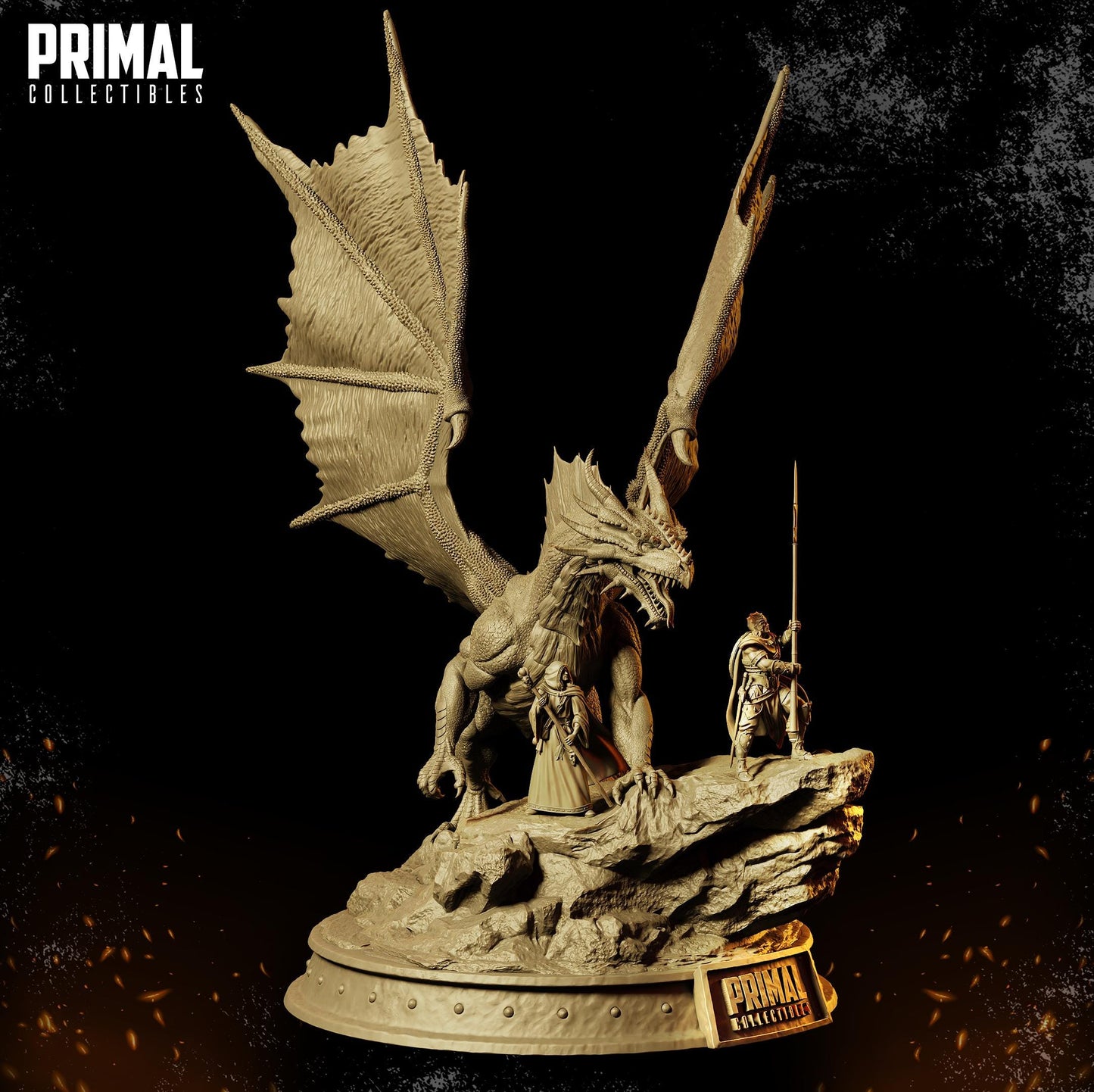 Mighty Dragon with Mage and Knight Diorama | Primal Collectibles | Compatible with D&D/AoS | Fantasy