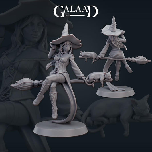 Female Witch on Broom | Galaad Miniatures | Compatible with D&D/AoS | Fantasy | Tabletop RPG