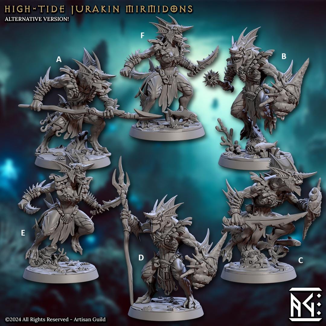 Mirmidon High Tide Jurakin Alts | Artisan Guild Miniatures | Compatible with D&D/AoS | Fantasy | Tabletop RPG